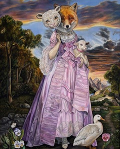 "The Unknown Maiden" - Whimsical Animal Painting, Oil on Board