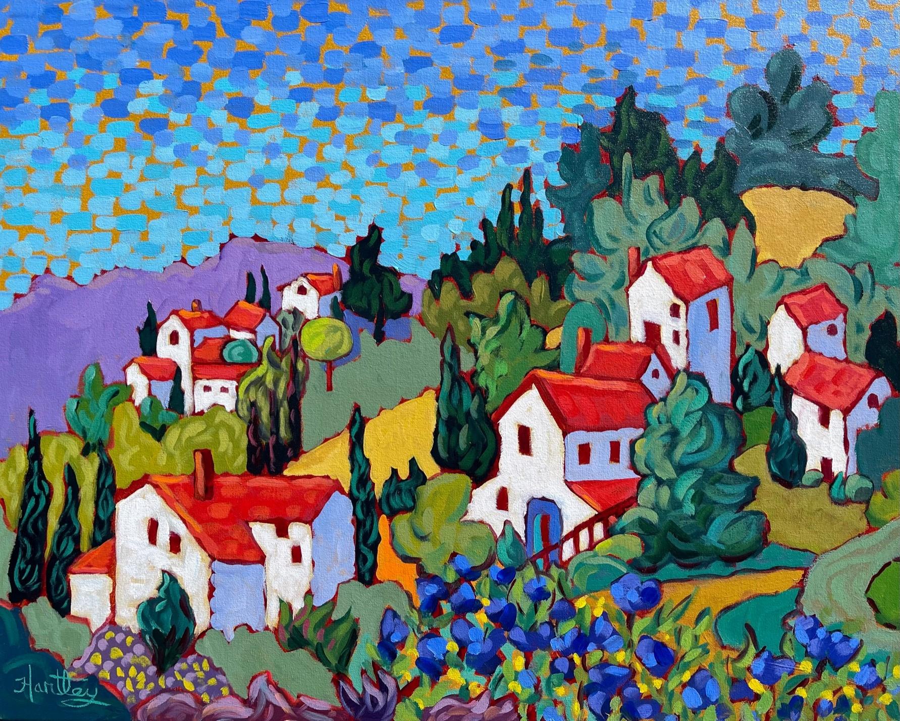 Claudia Hartley Landscape Painting - "A Day in Menerbes"