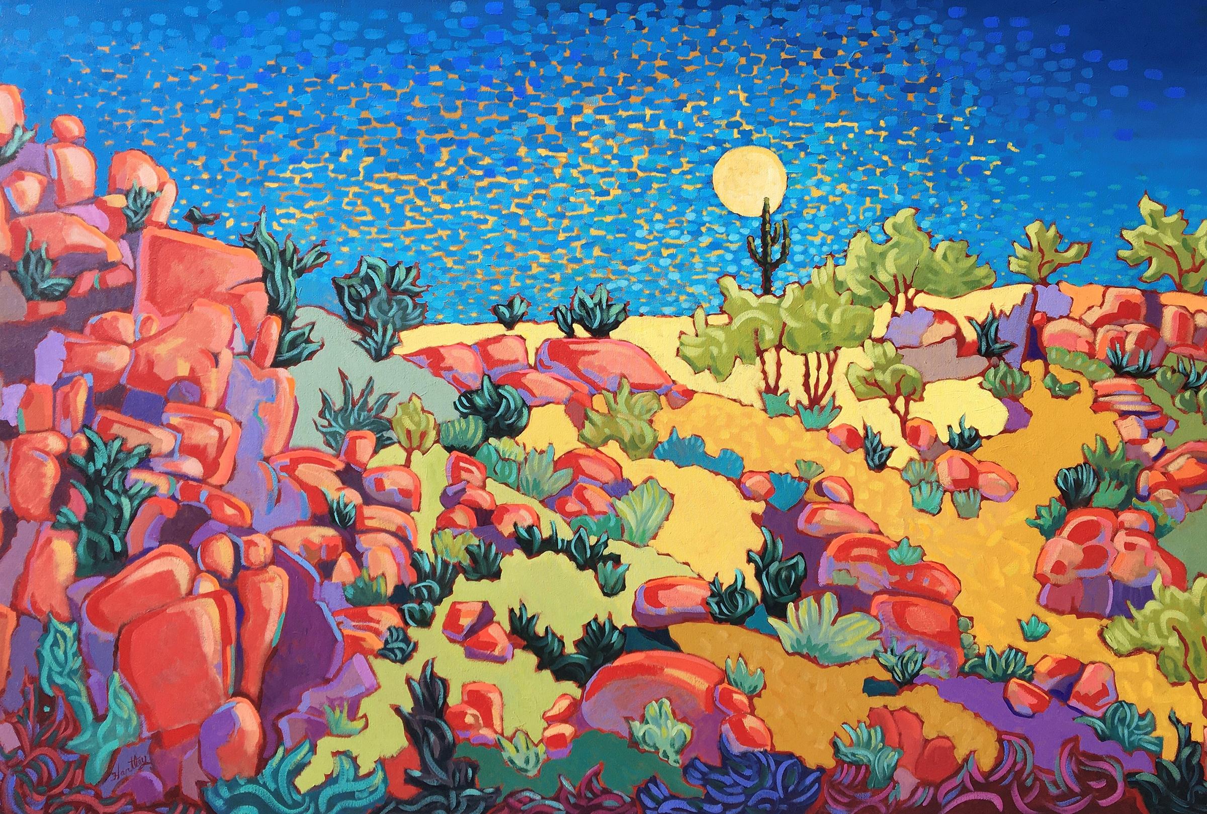 Claudia Hartley Landscape Painting - "Cactus Moon"