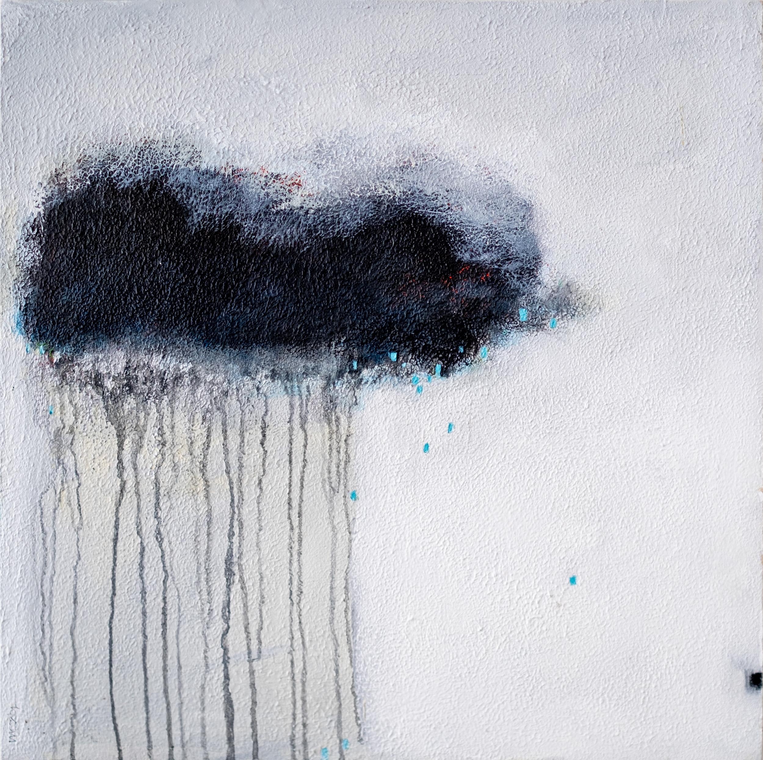 Abstract Painting di Claudia Jean McCabe - Ogni nuvola ne ha una - Pittura acrilica, bianco e nero, 30x30 pollici