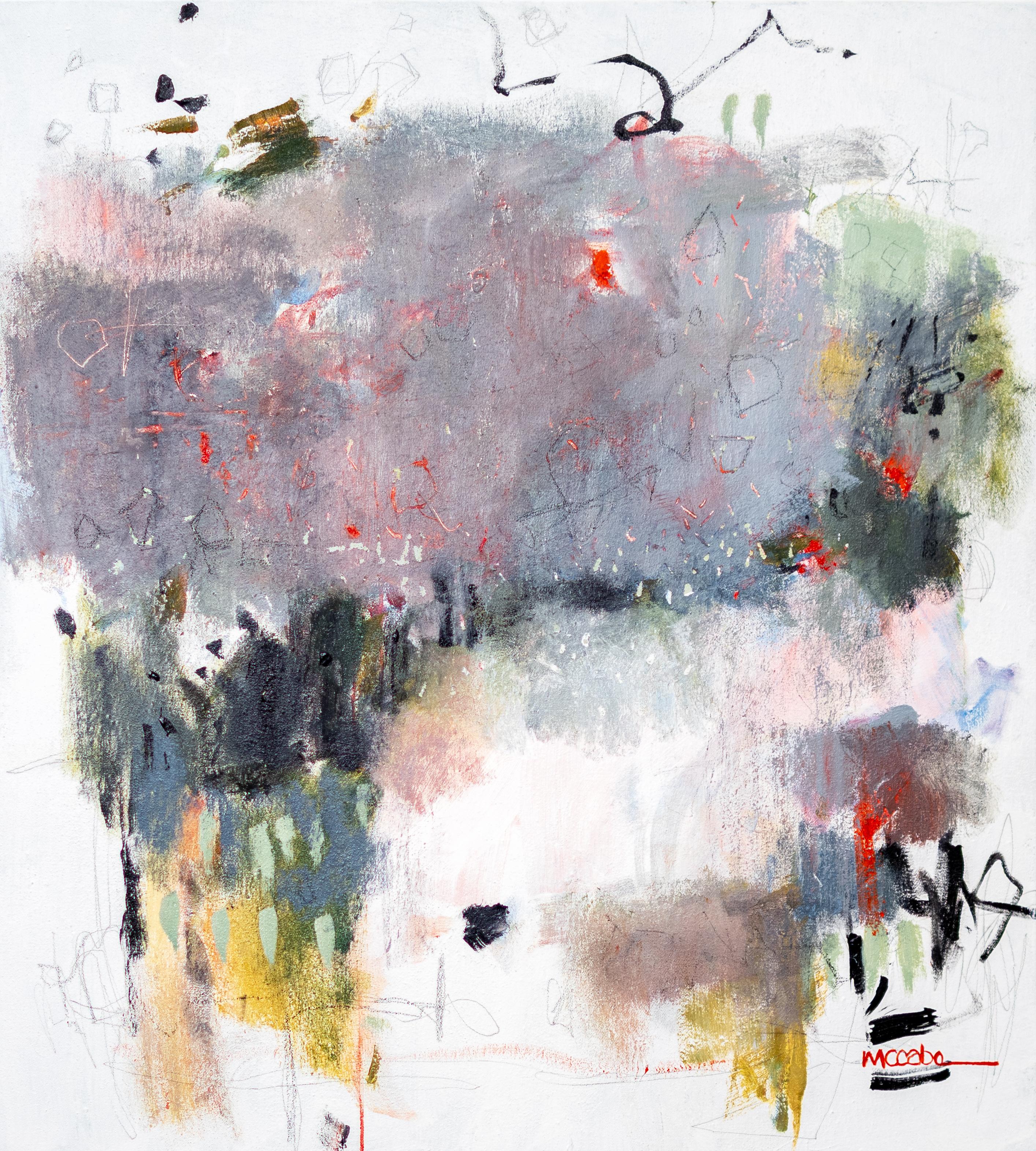 Soliloquy - Peinture abstraite, acrylique sur toile, teintes rose pâle, 40x36 pouces