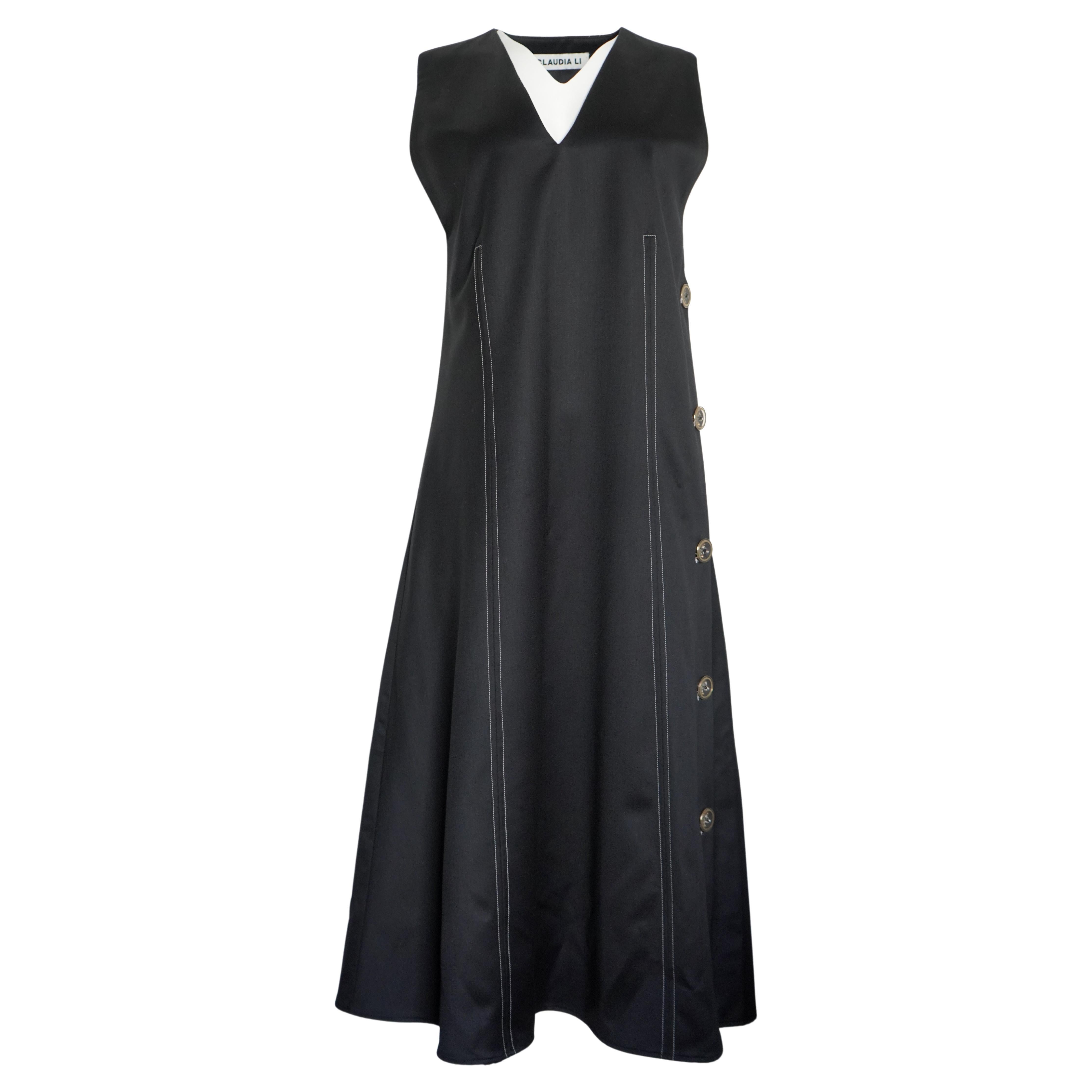 Claudia Li Black Wool Sleeveless Midi dress, Size 4