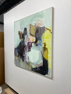 Large, Contemporary, Abstract, Blue, Shapes, Pink, Green, Yellow, Painting