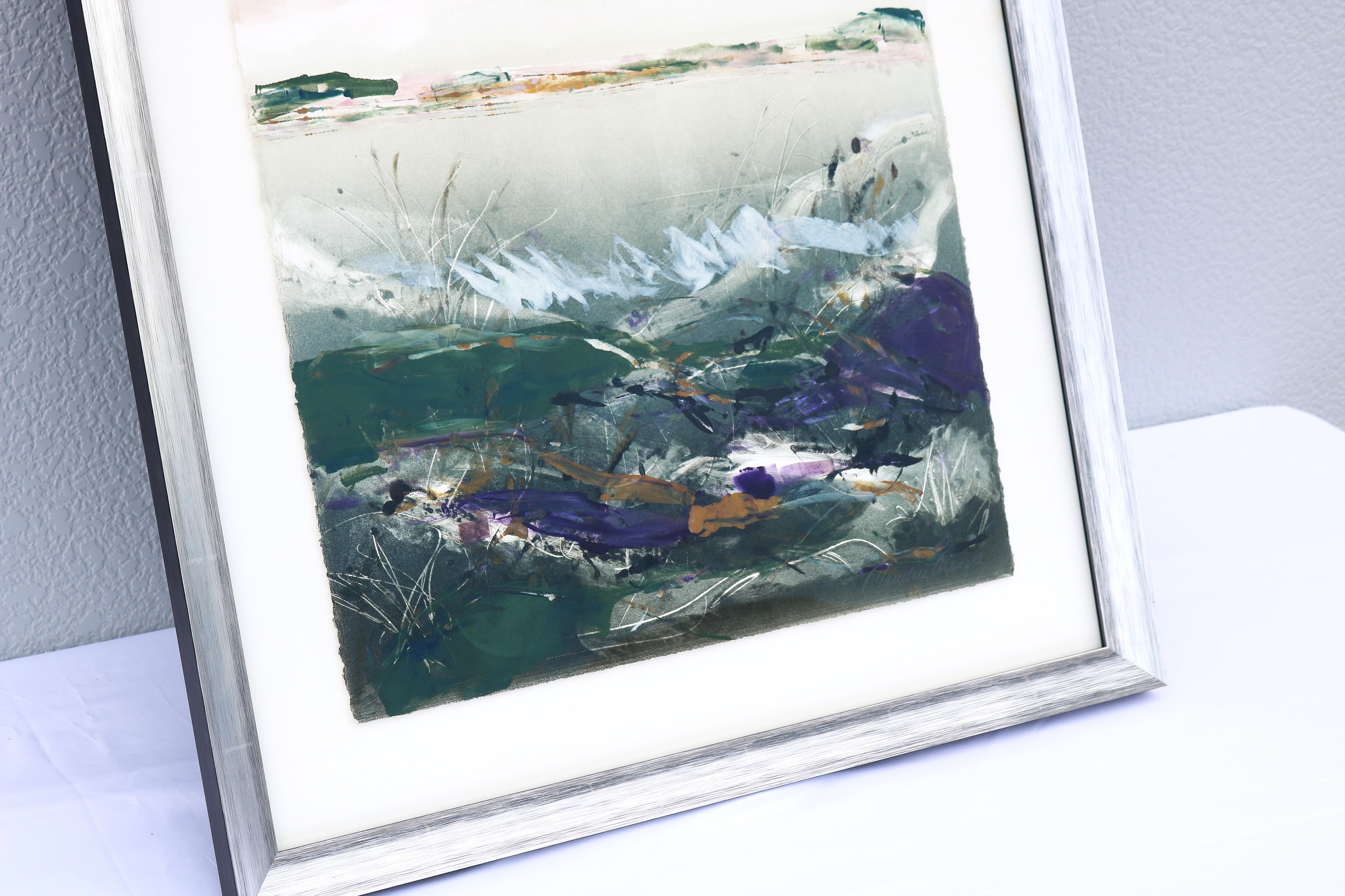 Claudia Mengel Pintura acrílica original firmada Paisaje abstracto Única en su especie en venta 3