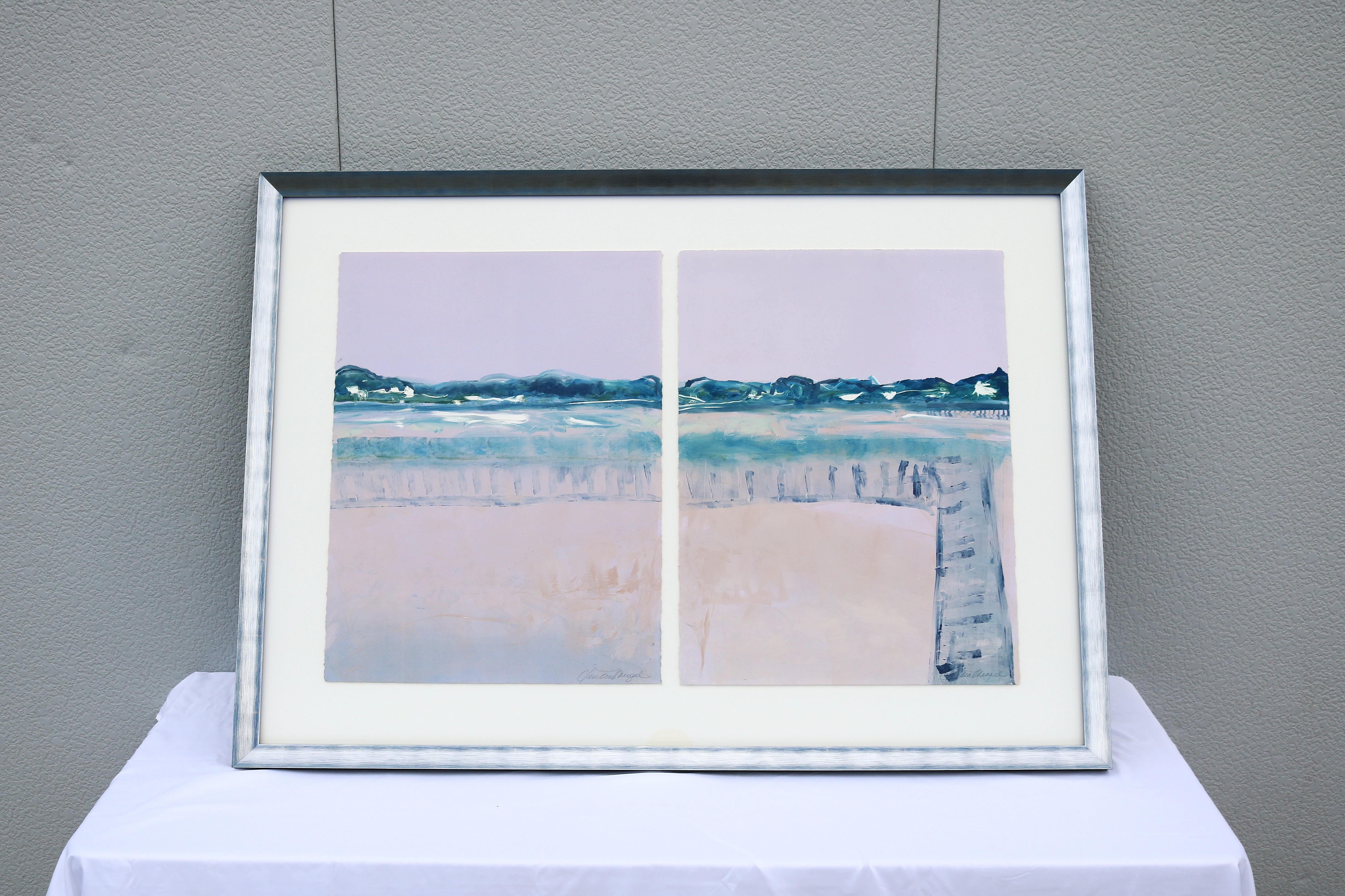 Fabuloso díptico contemporáneo original de Claudia Mengel, paisaje abstracto, pintura acrílica sobre papel. Firmado a mano por el artista en la parte inferior derecha.
Esta obra de arte se presenta como díptico, es decir, consta de dos paneles que