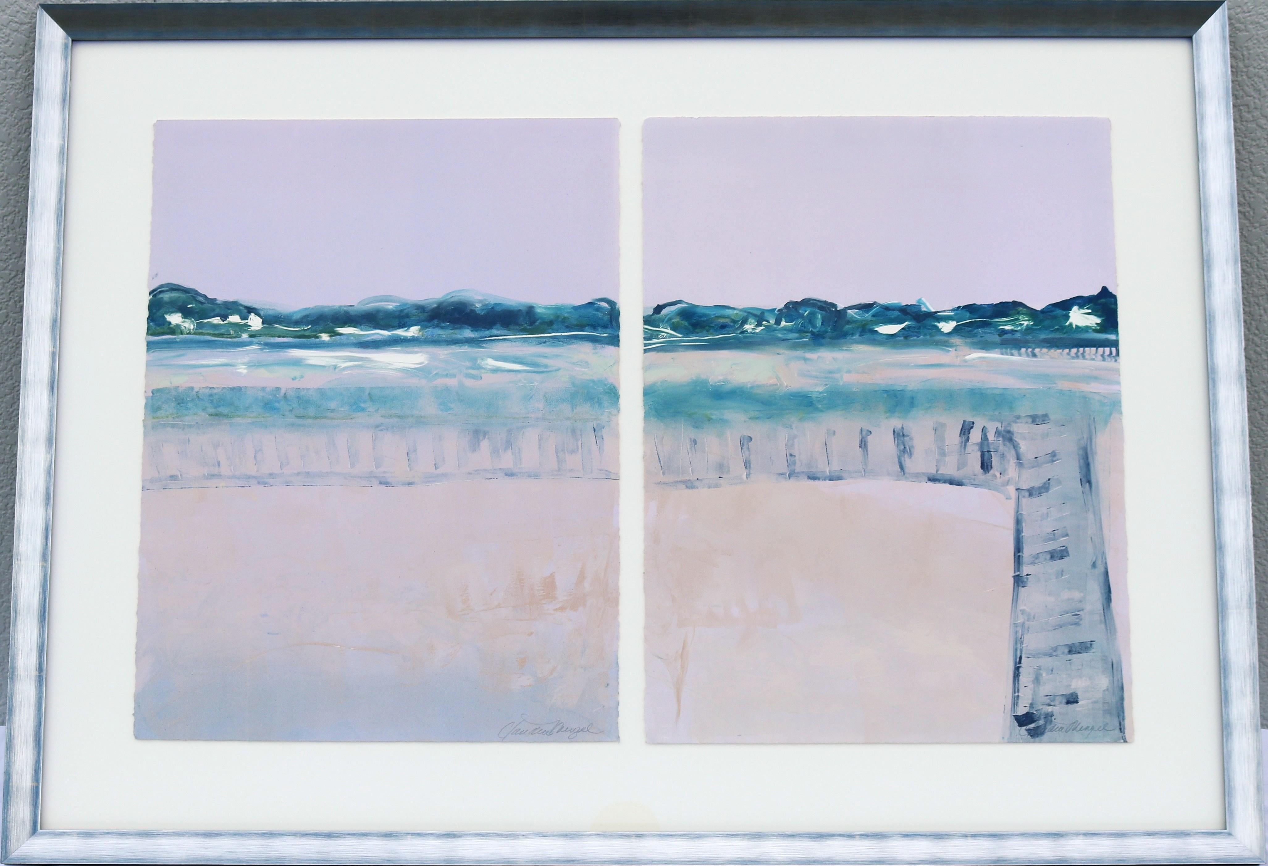 Claudia Mengel Díptico firmado Paisaje abstracto Pintura acrílica Única en su especie Moderno en venta