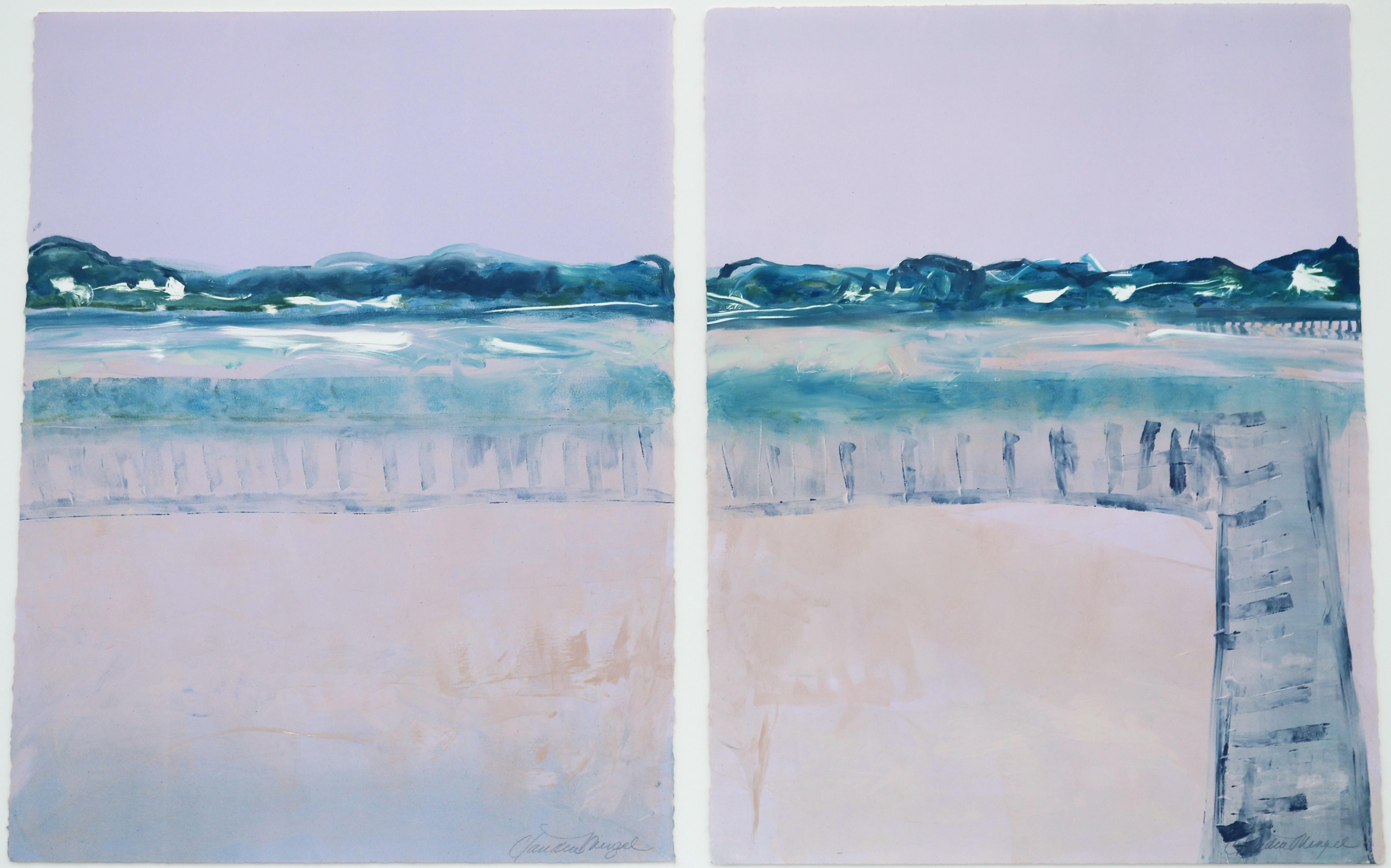 Claudia Mengel Díptico firmado Paisaje abstracto Pintura acrílica Única en su especie Estadounidense en venta