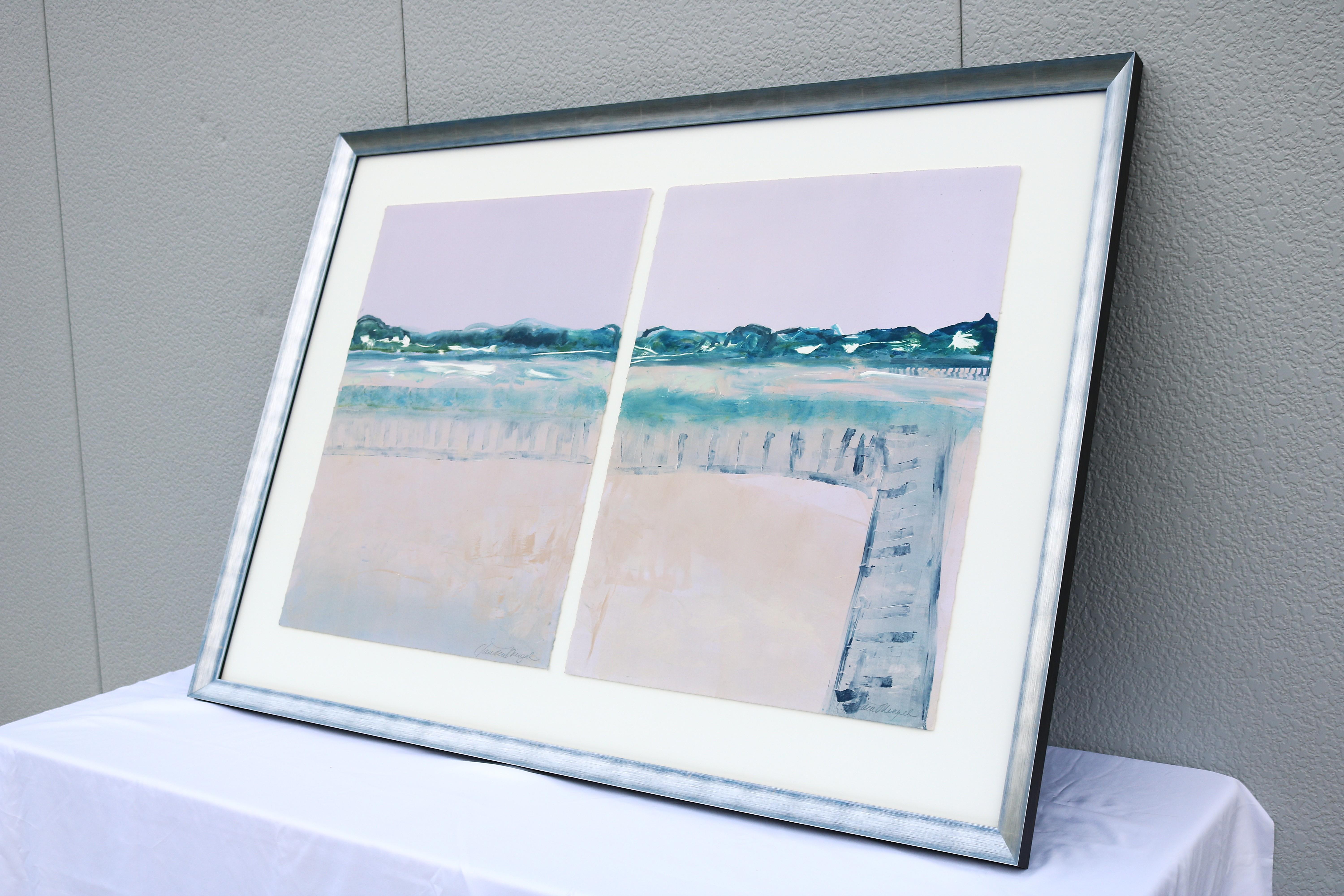 Claudia Mengel Díptico firmado Paisaje abstracto Pintura acrílica Única en su especie Pintado a mano en venta