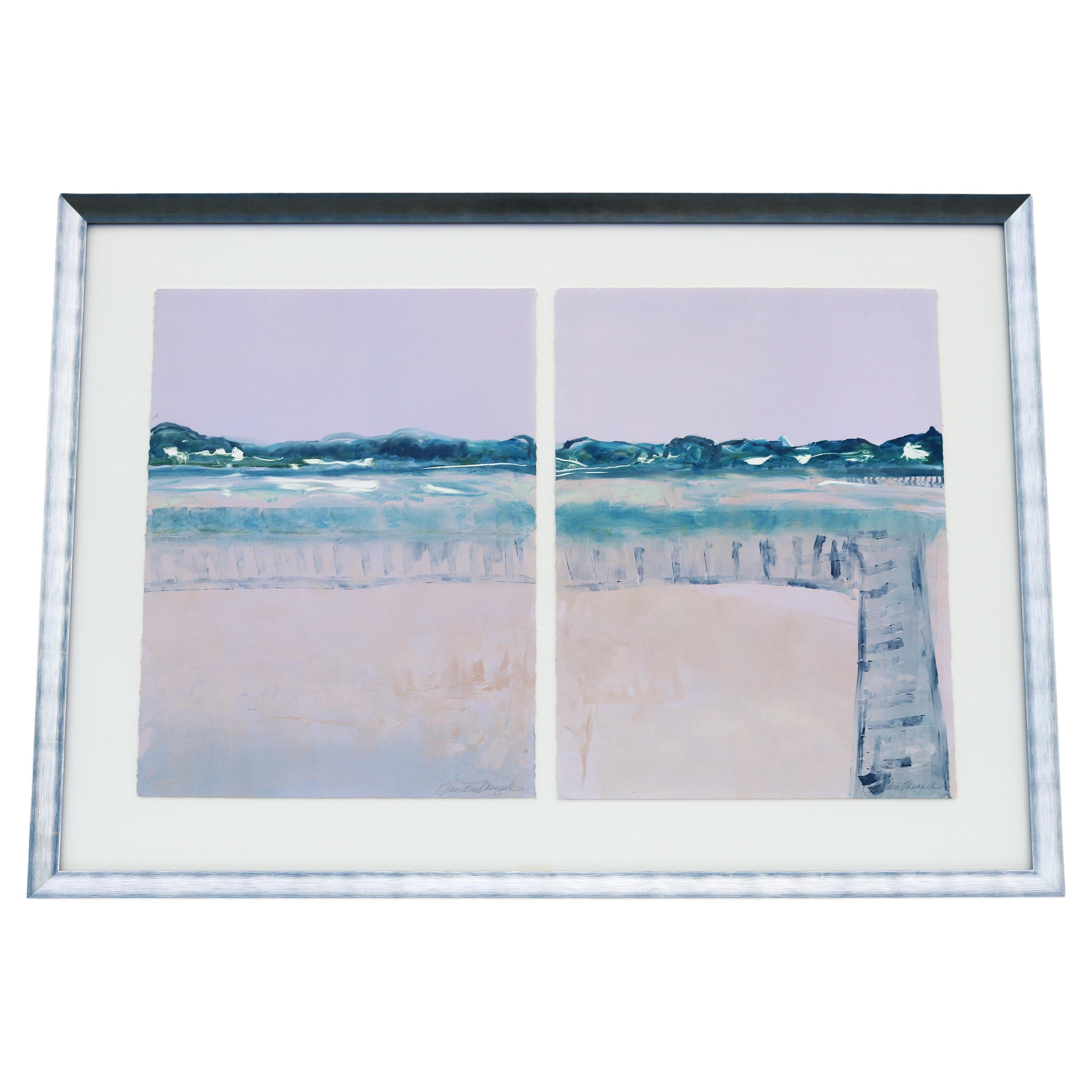 Claudia Mengel Díptico firmado Paisaje abstracto Pintura acrílica Única en su especie en venta
