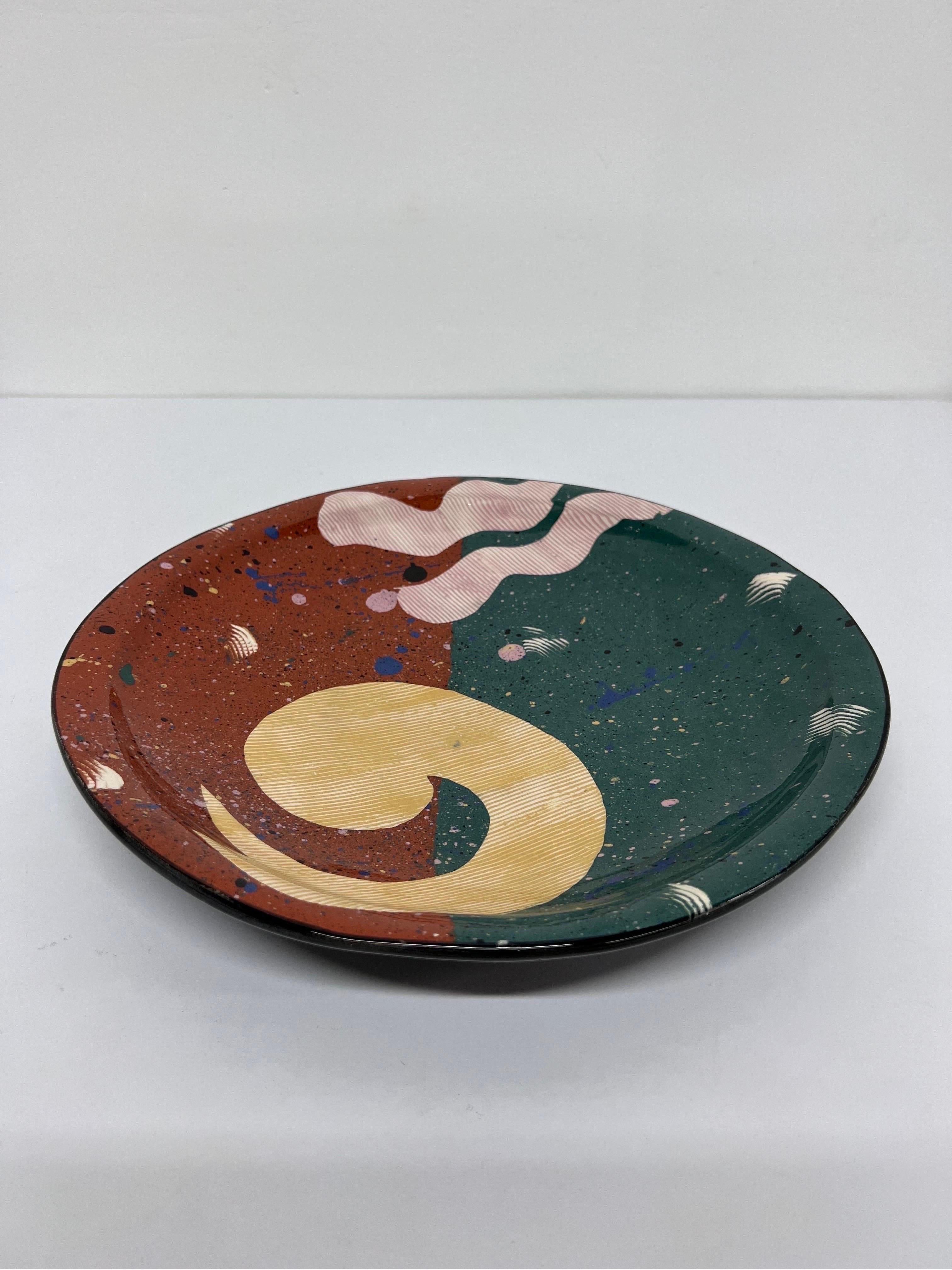 Cera-Mix postmodern art dinner plate or charger by Claude Reese.