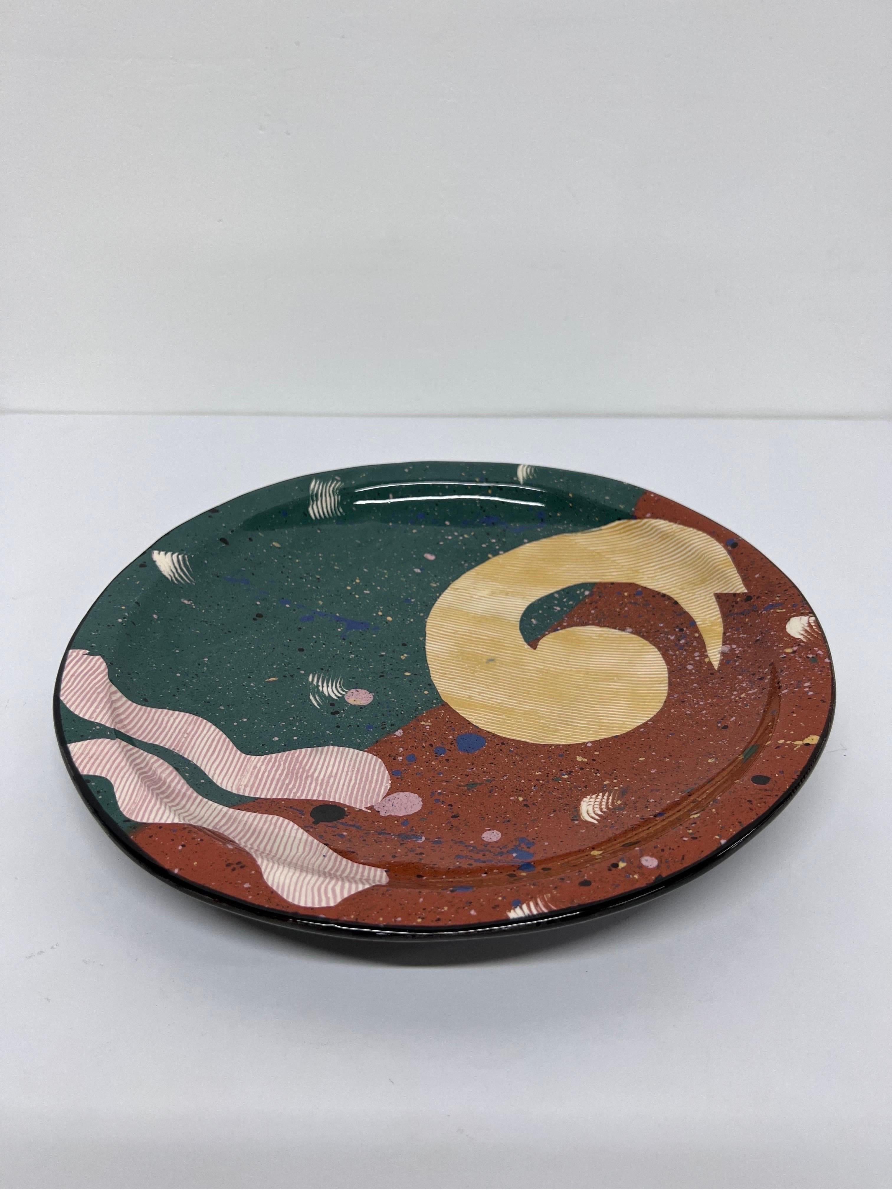 American Claudia Reese Cera-Mix Studio Pottery Postmodern Art Dinner Plate For Sale