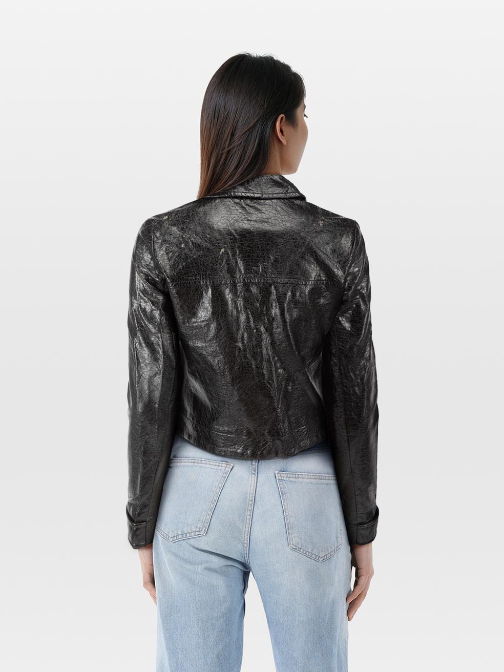 CONDITION is Very good. Minimal wear to jacket is evident. Minimal wear to the faux leather exterior with signs of light peeling on the shoulders and the back this used Claudie Pierlot designer resale item.
 
 
 
 Details
 
 
 Black
 
 Aged vegan