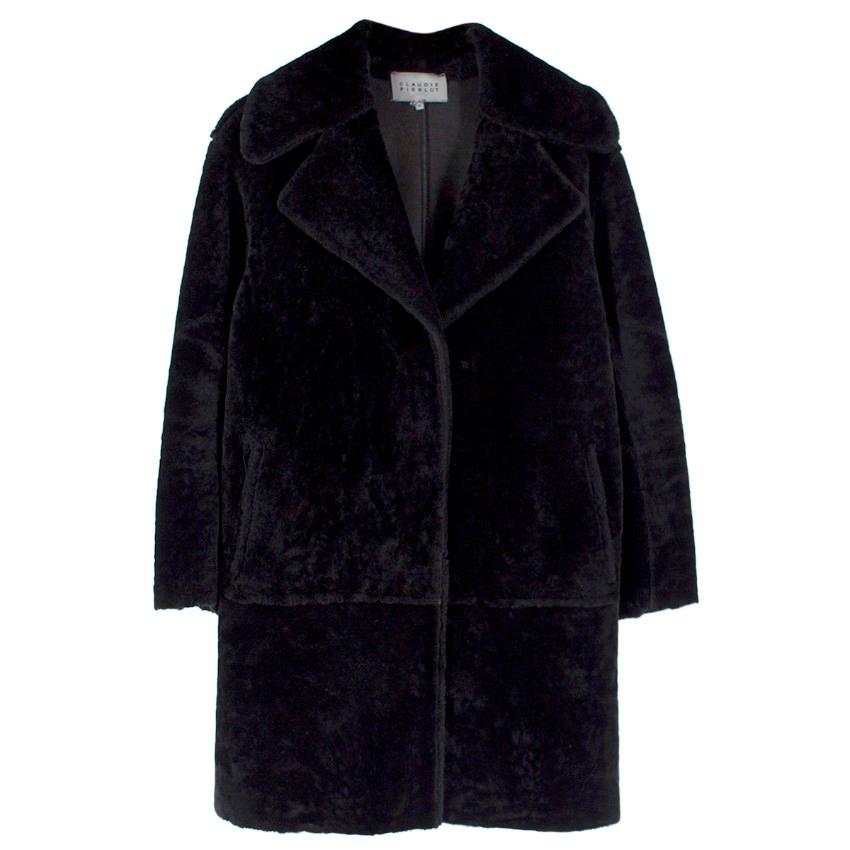 Claudie Pierlot Black Fancy Shearling Coat FR 36 In Excellent Condition In London, GB