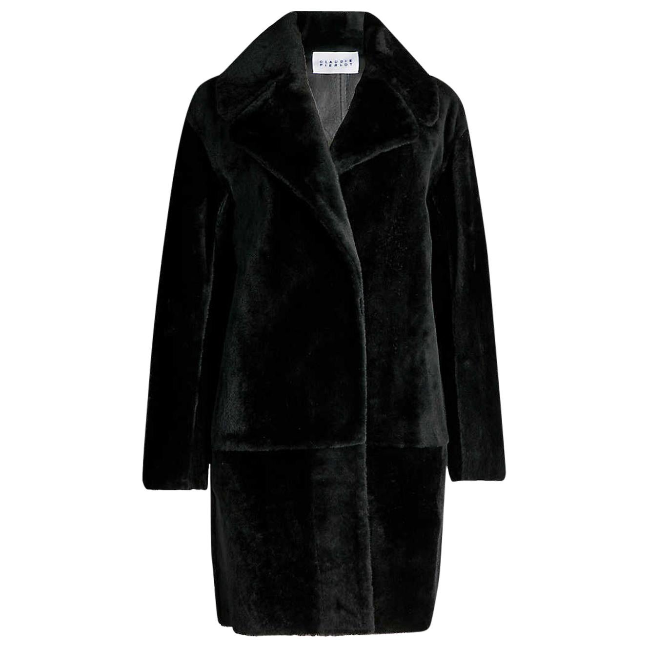 Claudie Pierlot Black Fancy Shearling Coat FR 36