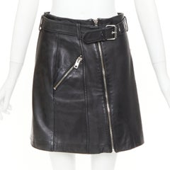 Mini-jupe motard CLAUDIE PIERLOT en cuir souple noir, avec fermeture éclair et poches, taille 36 S