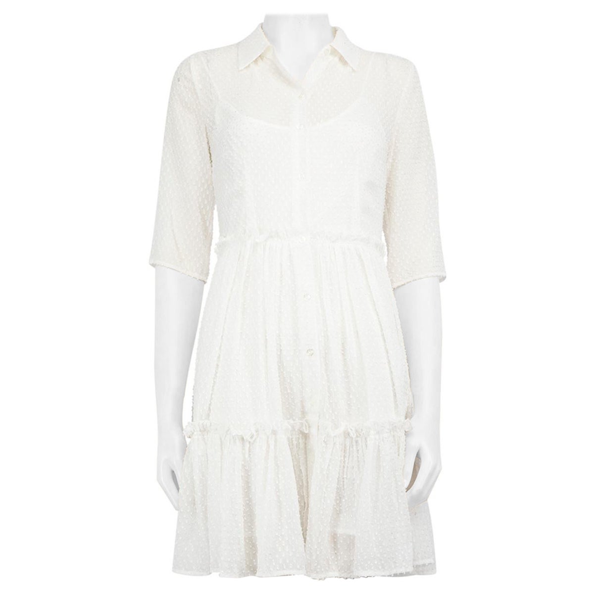Claudie Pierlot Robe à volants blanche longueur genou, taille S en vente
