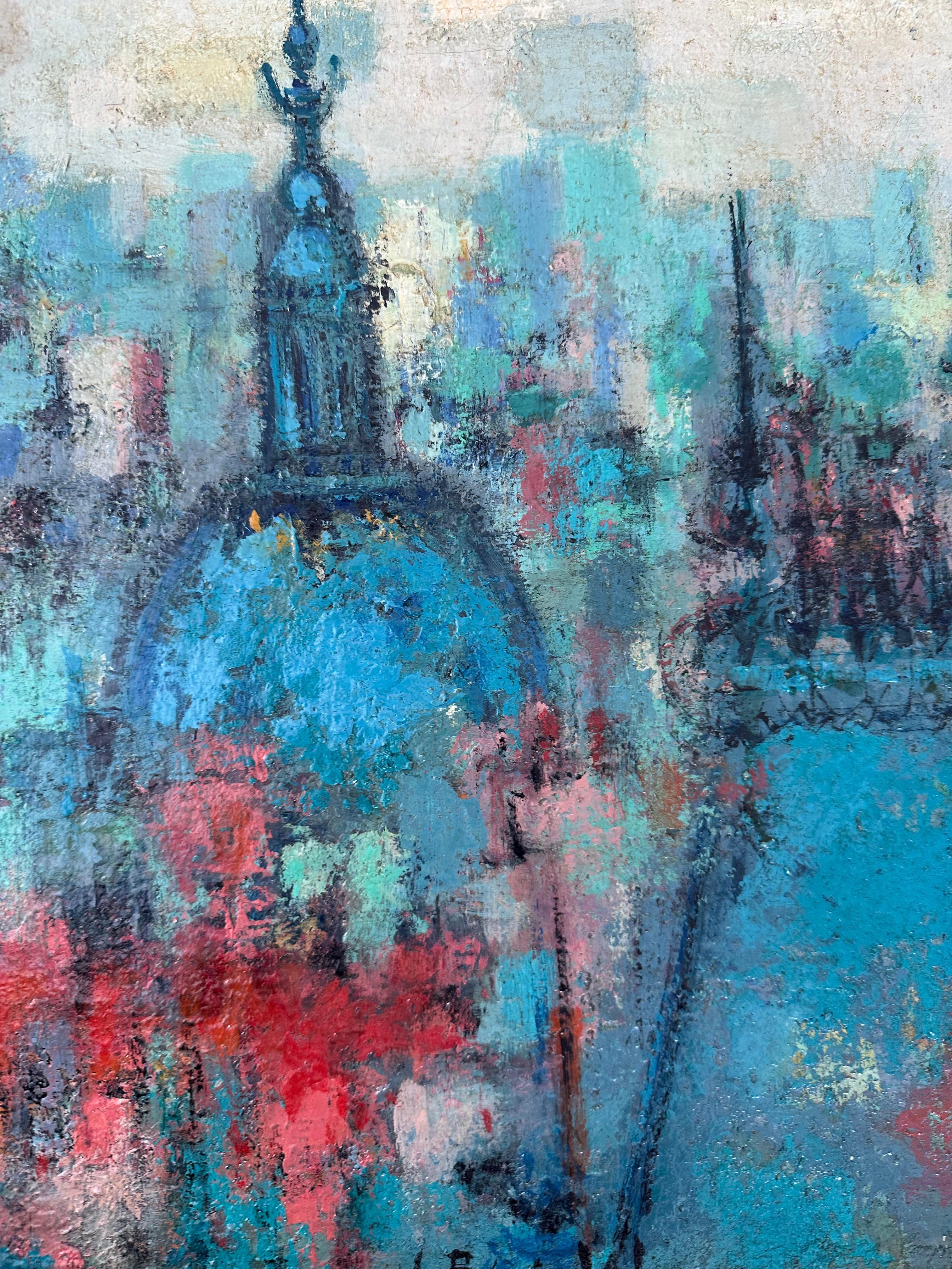Tetti di Parigi - Landscape Painting Grigio di Claudine Berechel
