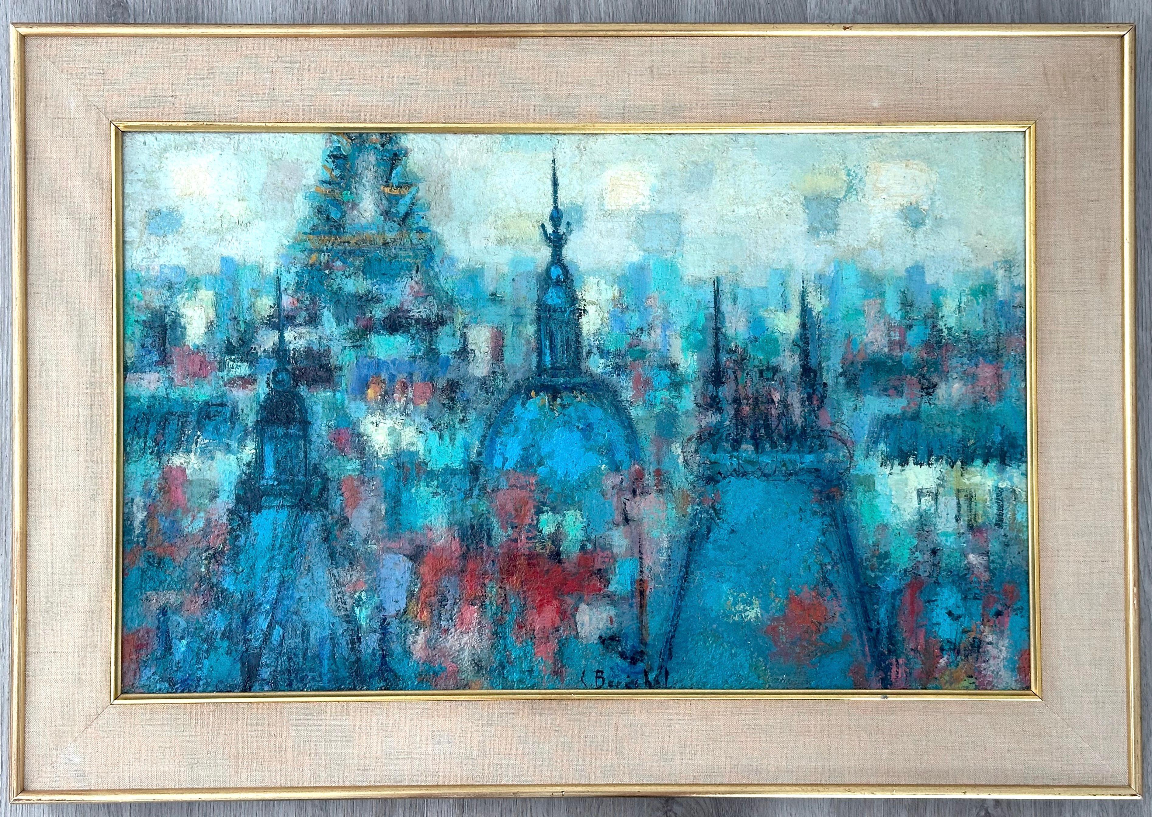Landscape Painting di Claudine Berechel - Tetti di Parigi