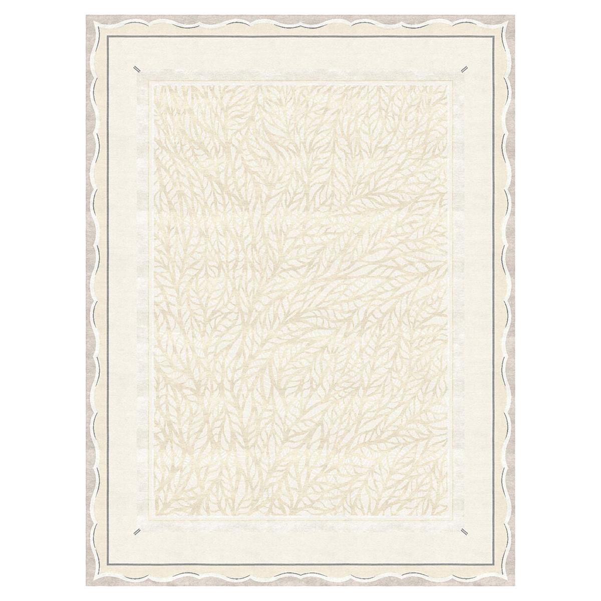 White Contemporary Rug with floral pattern for living room - Claudine Blanc  For Sale