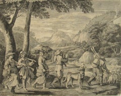 Music making Peasants returning Home - 17thC Etching from Les Pastorales