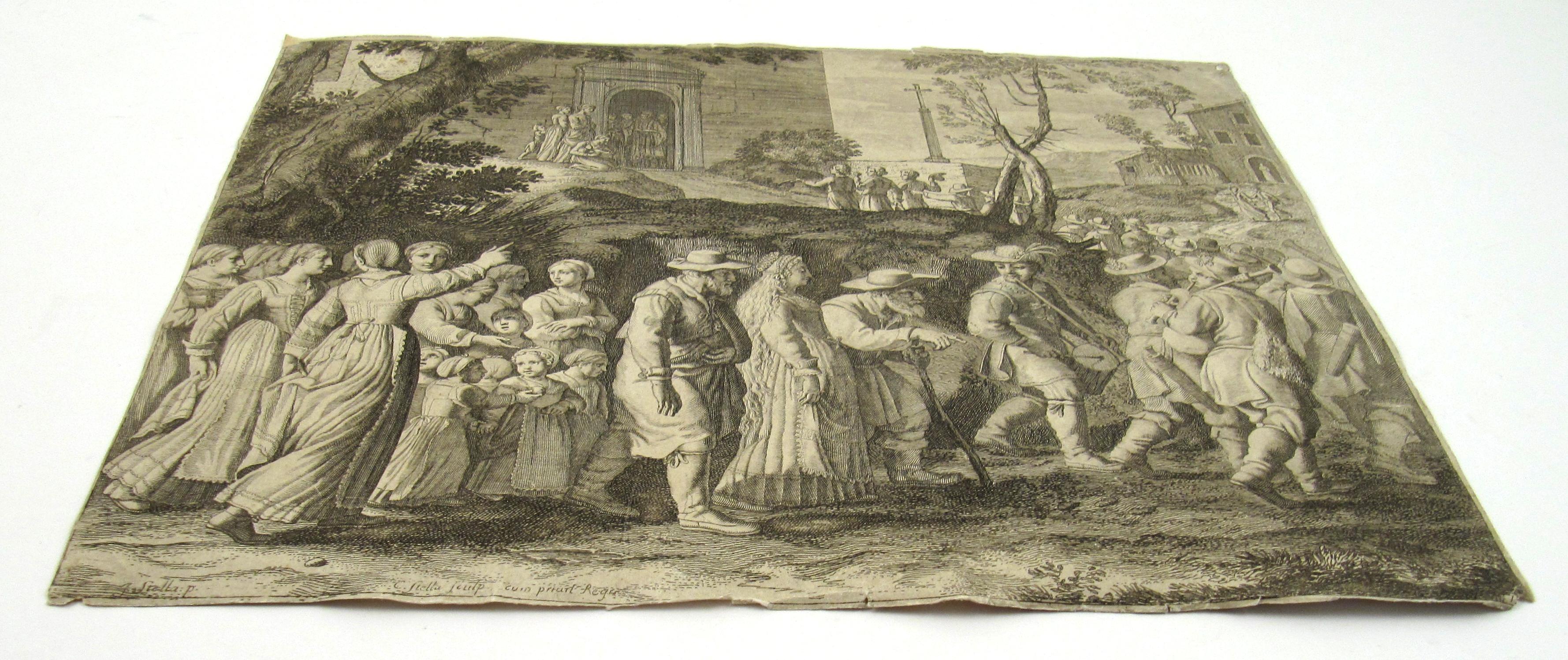 The Wedding Procession - Le Cortege nuptial - 17thC Radierung aus Les Pastorales (Naturalismus), Print, von Claudine Bouzonnet-Stella