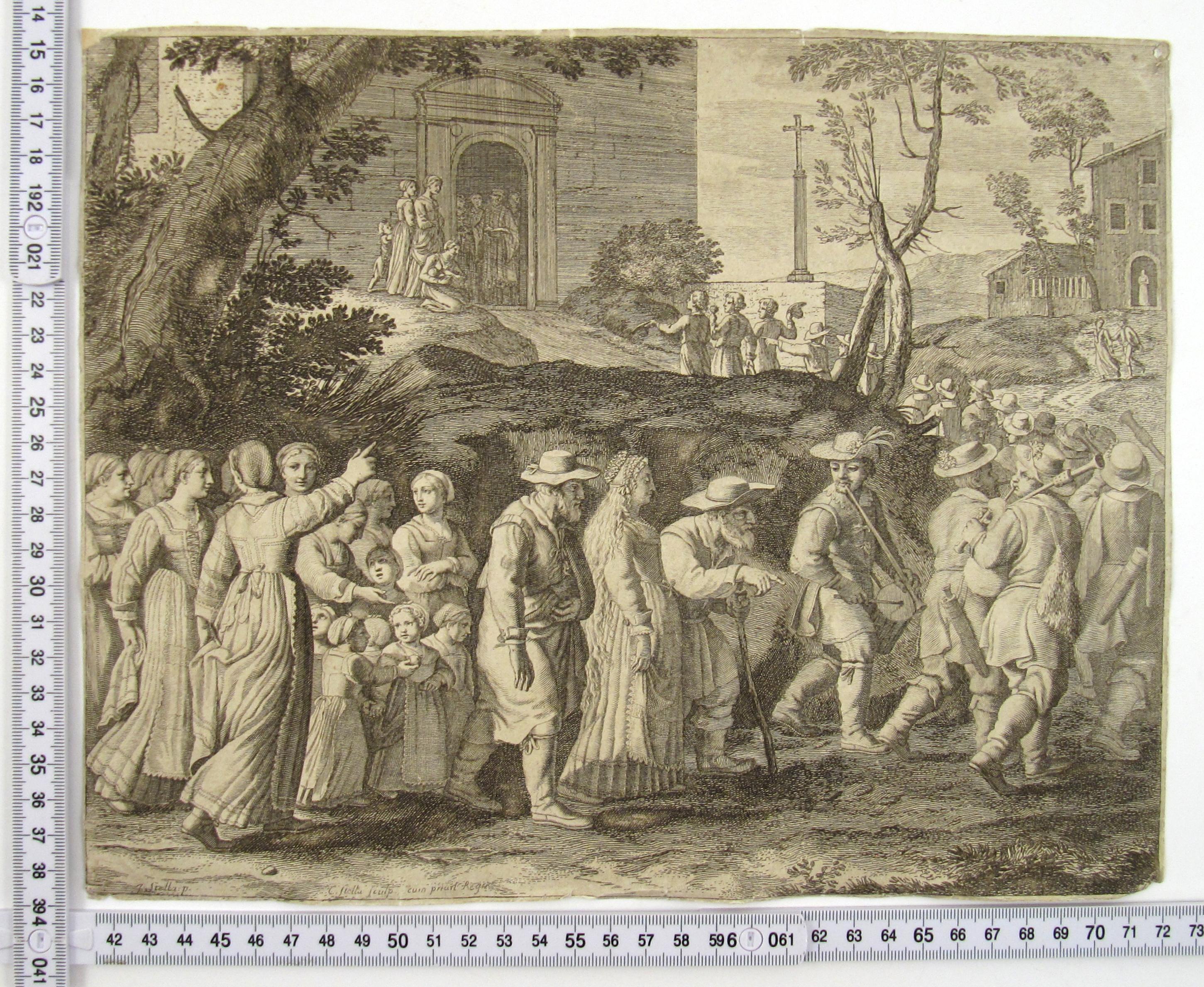 The Wedding Procession - Le Cortege nuptial - 17thC Etching from Les Pastorales - Naturalistic Print by Claudine Bouzonnet-Stella