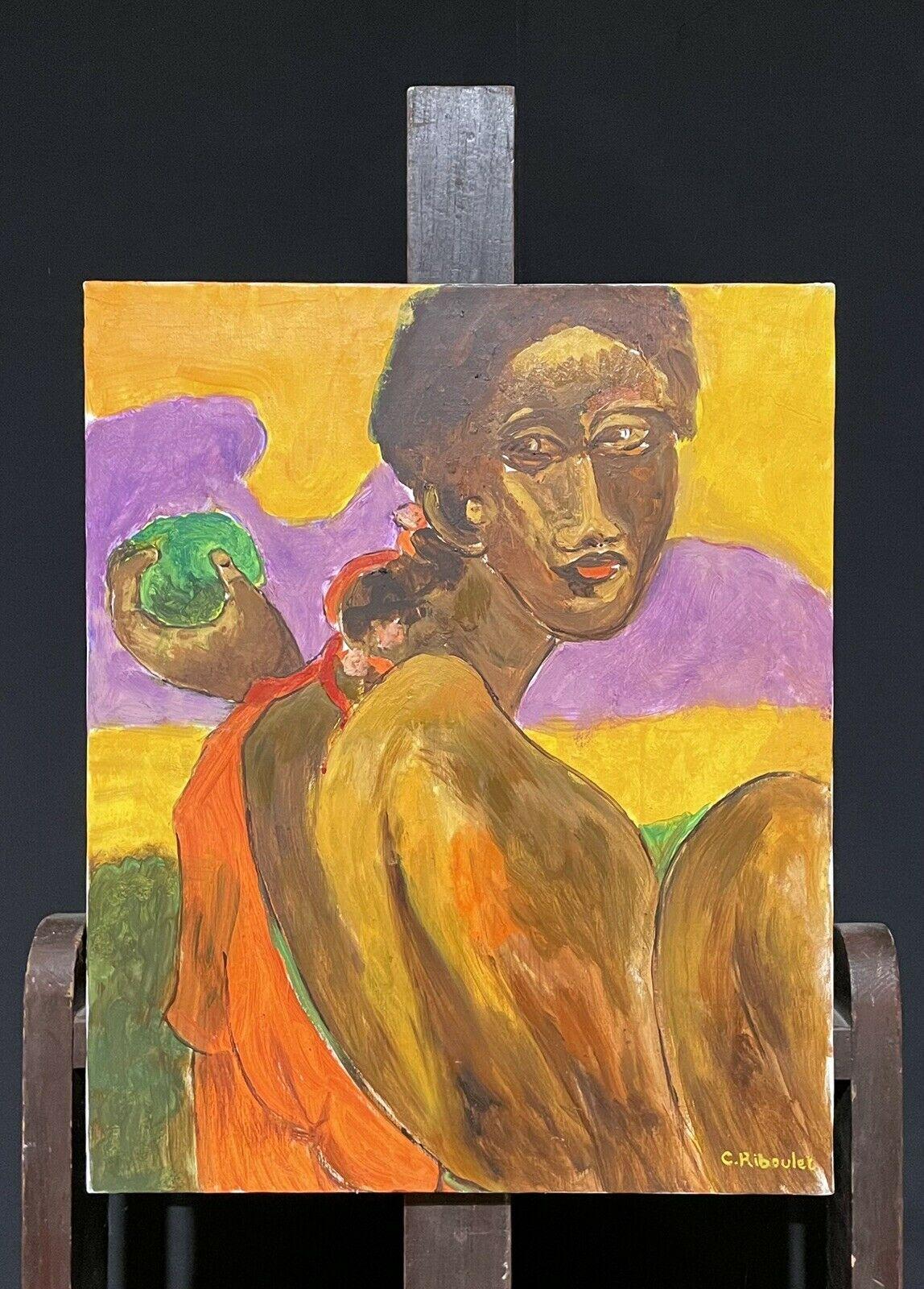 CLAUDINE RIBOULET (francese 1924-2013) GRANDE OLIO FIRMATO - RITRATTO DI DONNA - Painting di Claudine Riboulet