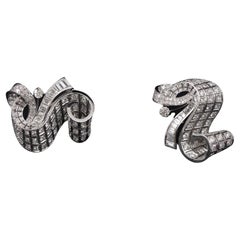 Claudino de Oliveira Art Deco Diamond Scroll Clip Pin Brooches Platinum 1940s