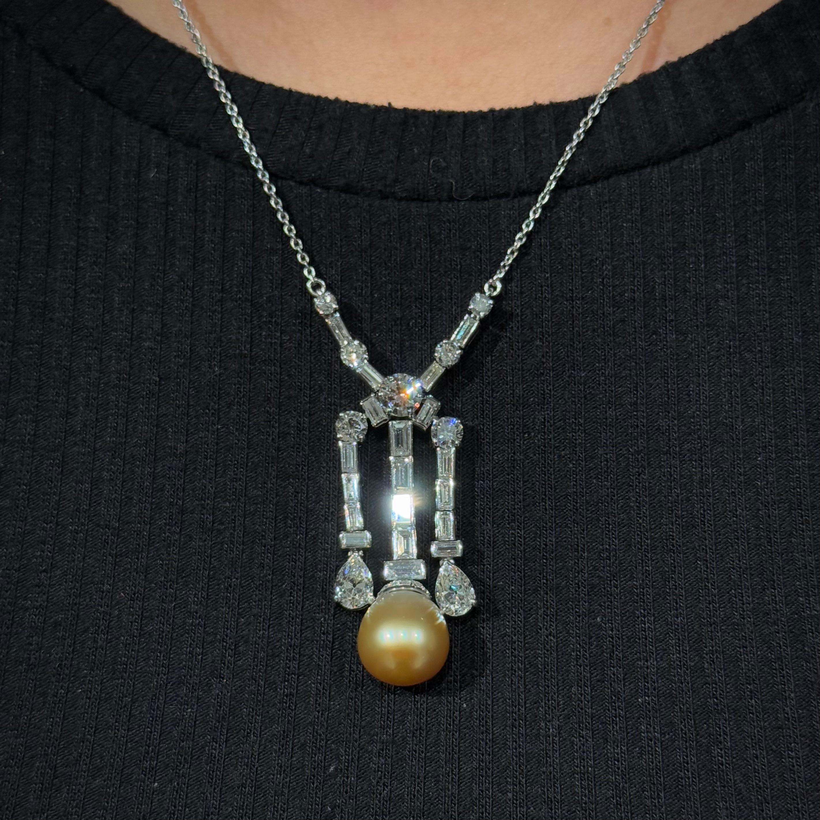 Claudino de Oliveira Art Deco Golden Pearl Old Cut Diamond Necklace 1940s For Sale 5