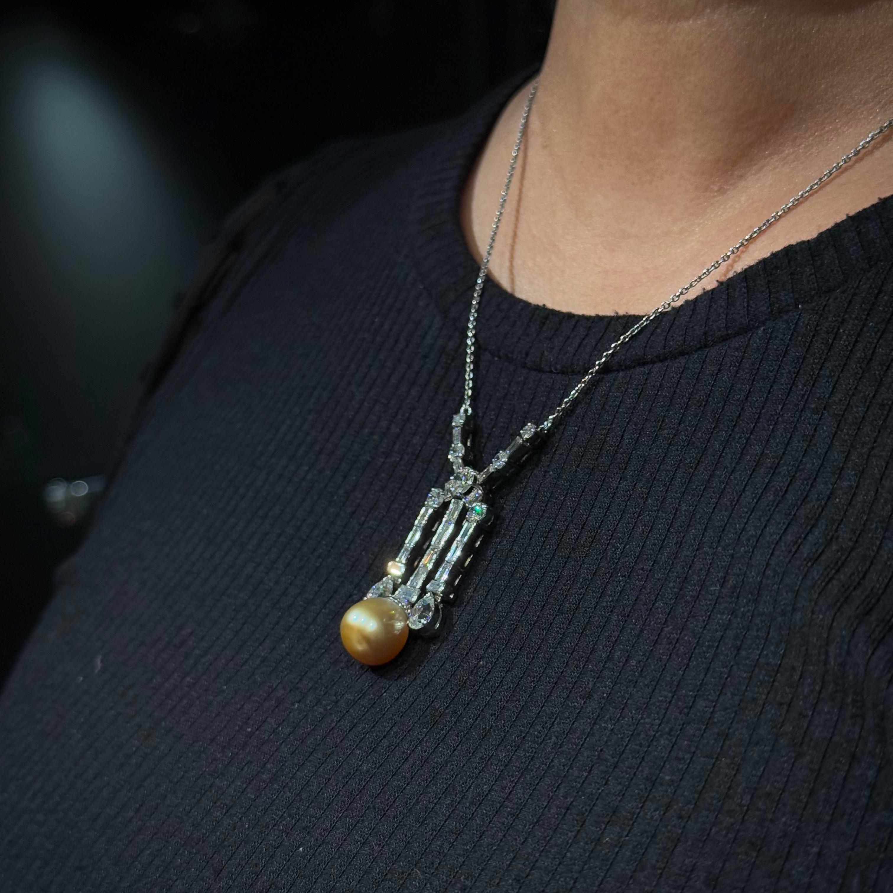 Claudino de Oliveira Art Deco Golden Pearl Old Cut Diamond Necklace 1940s For Sale 6