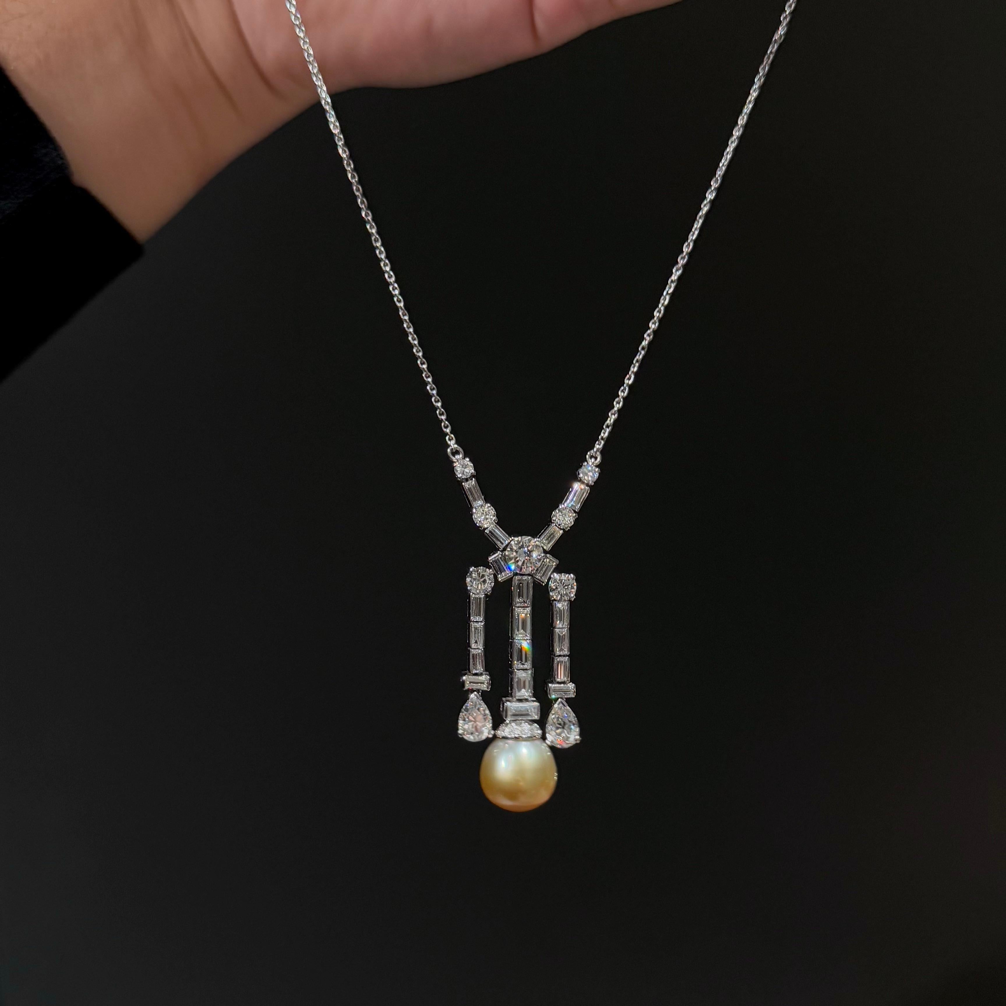 Claudino de Oliveira Art Deco Golden Pearl Old Cut Diamond Necklace 1940s For Sale 7