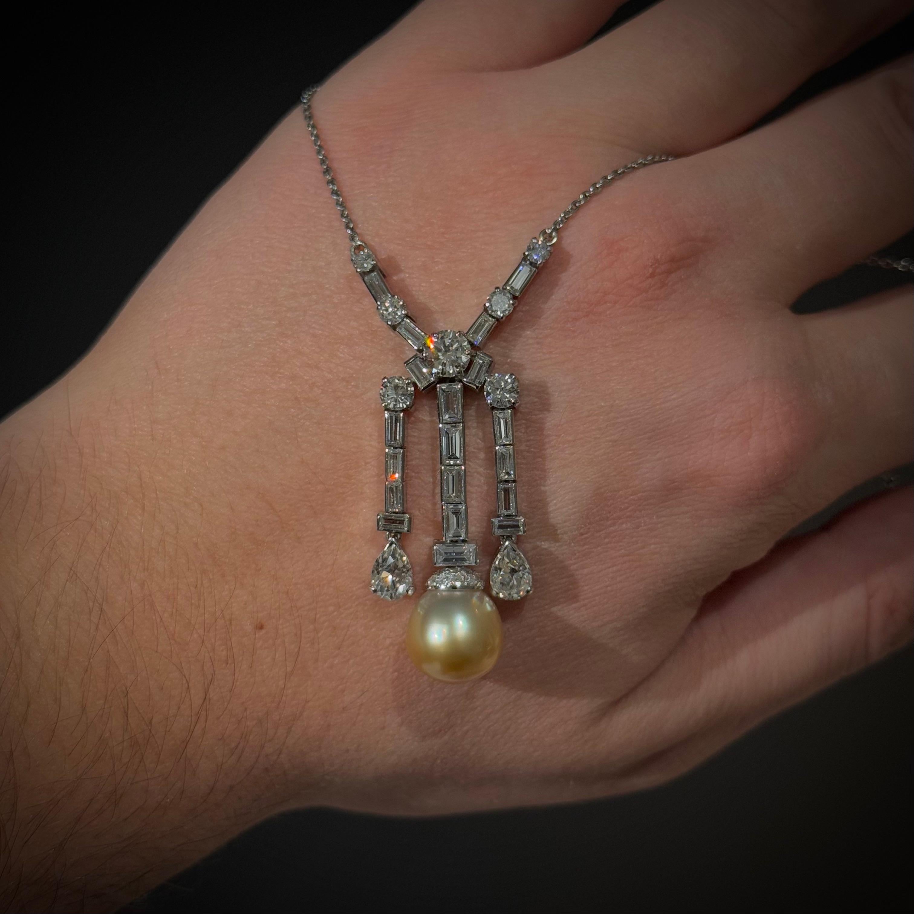 Claudino de Oliveira Art Deco Golden Pearl Old Cut Diamond Necklace 1940s For Sale 10