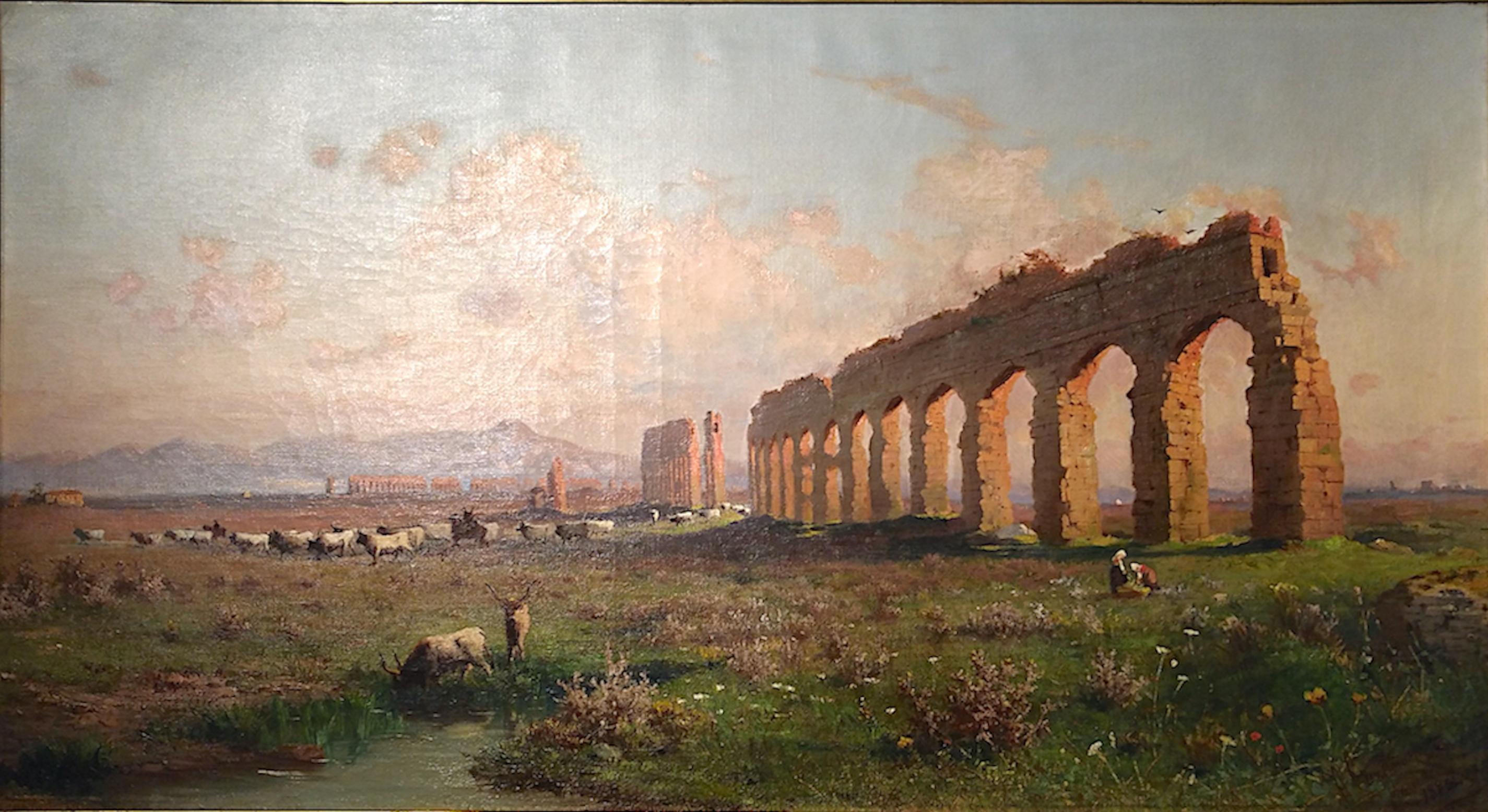 Henryk Cieszkowski (Plock 1835-Roma 1895)
The famous Roman aqueduct claudio along the Ancient Via Appia
Signed and dated lower right: H Cieszkowski Roma 1884

Henryk Cieszkowski (born 1835 in Plock, died 1895 in Rome) was a Polish painter.