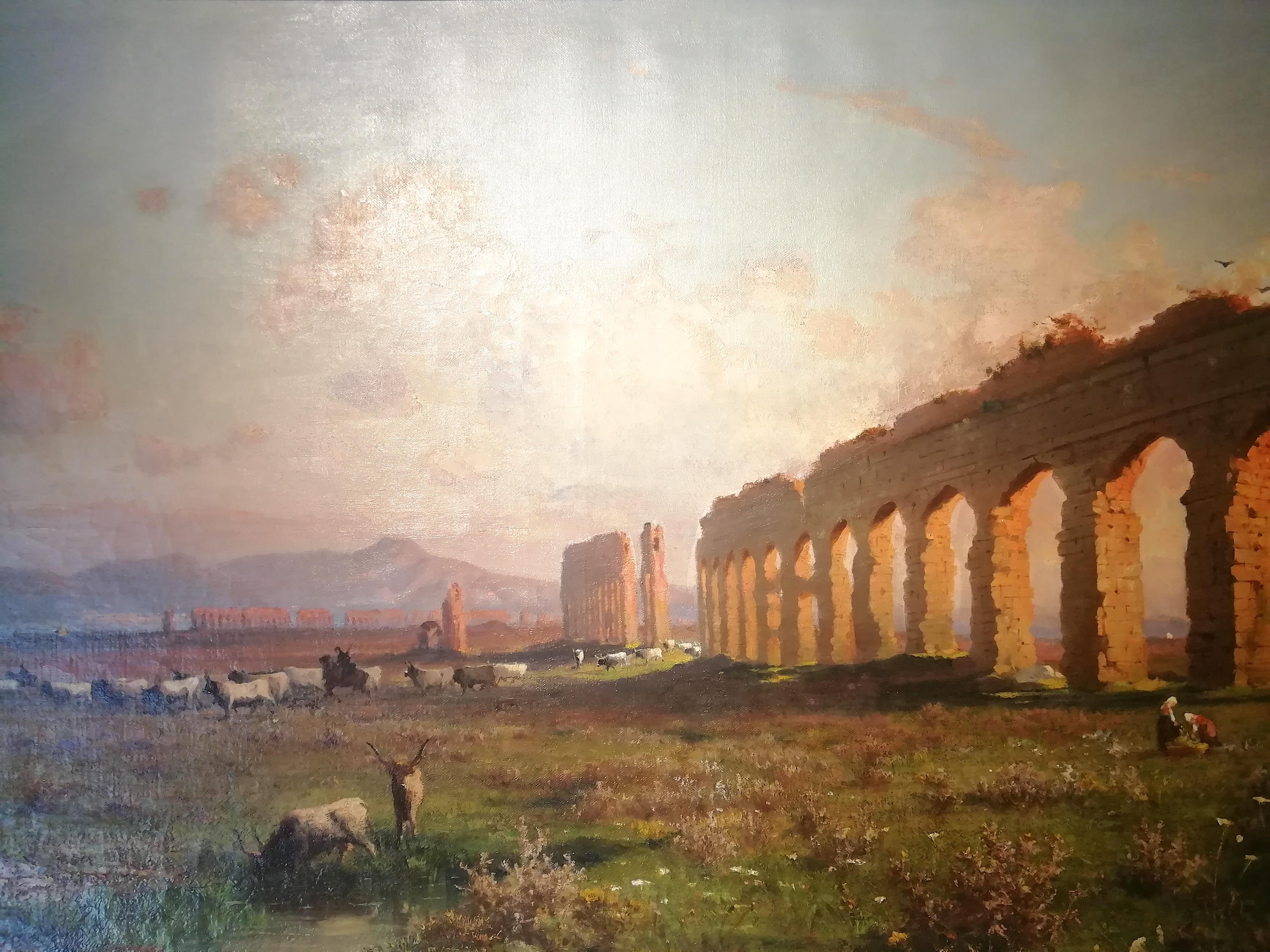 Claudio Aqueduct, Henryk Cieszkowski Oil on Canvas Rome Landscape Painting For Sale 2