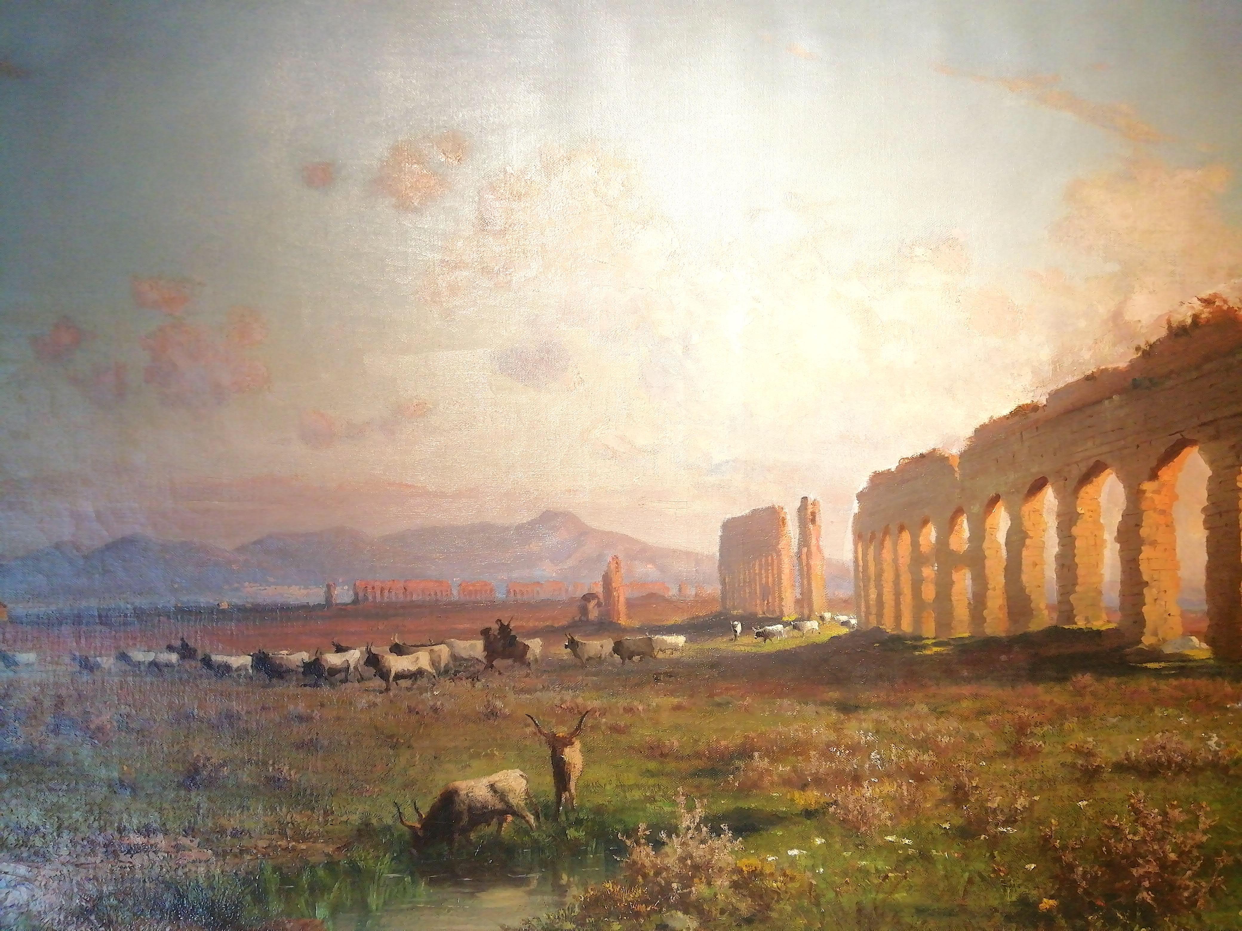 Claudio Aqueduct, Henryk Cieszkowski Oil on Canvas Rome Landscape Painting For Sale 3