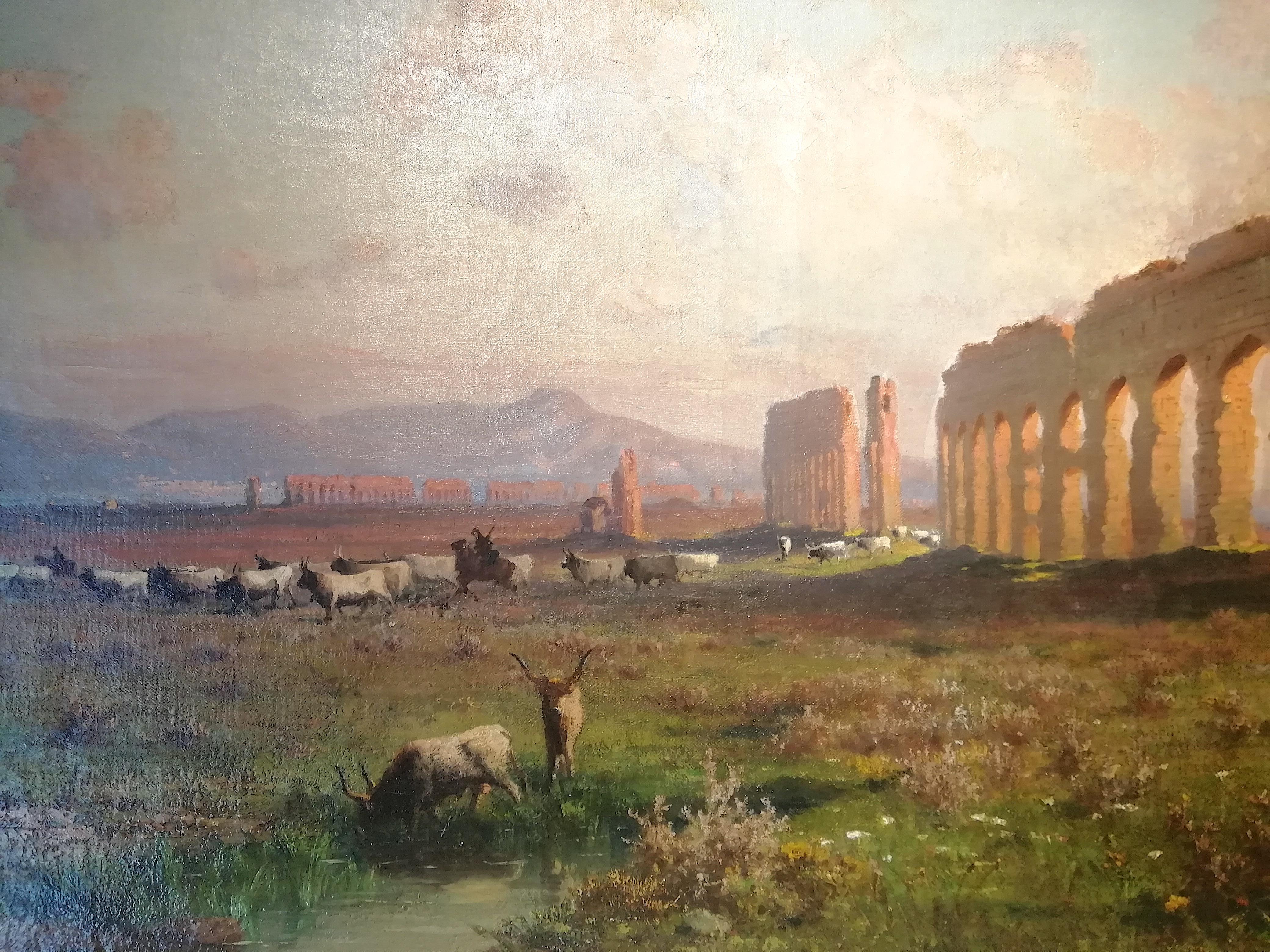 Claudio Aqueduct, Henryk Cieszkowski Oil on Canvas Rome Landscape Painting For Sale 4