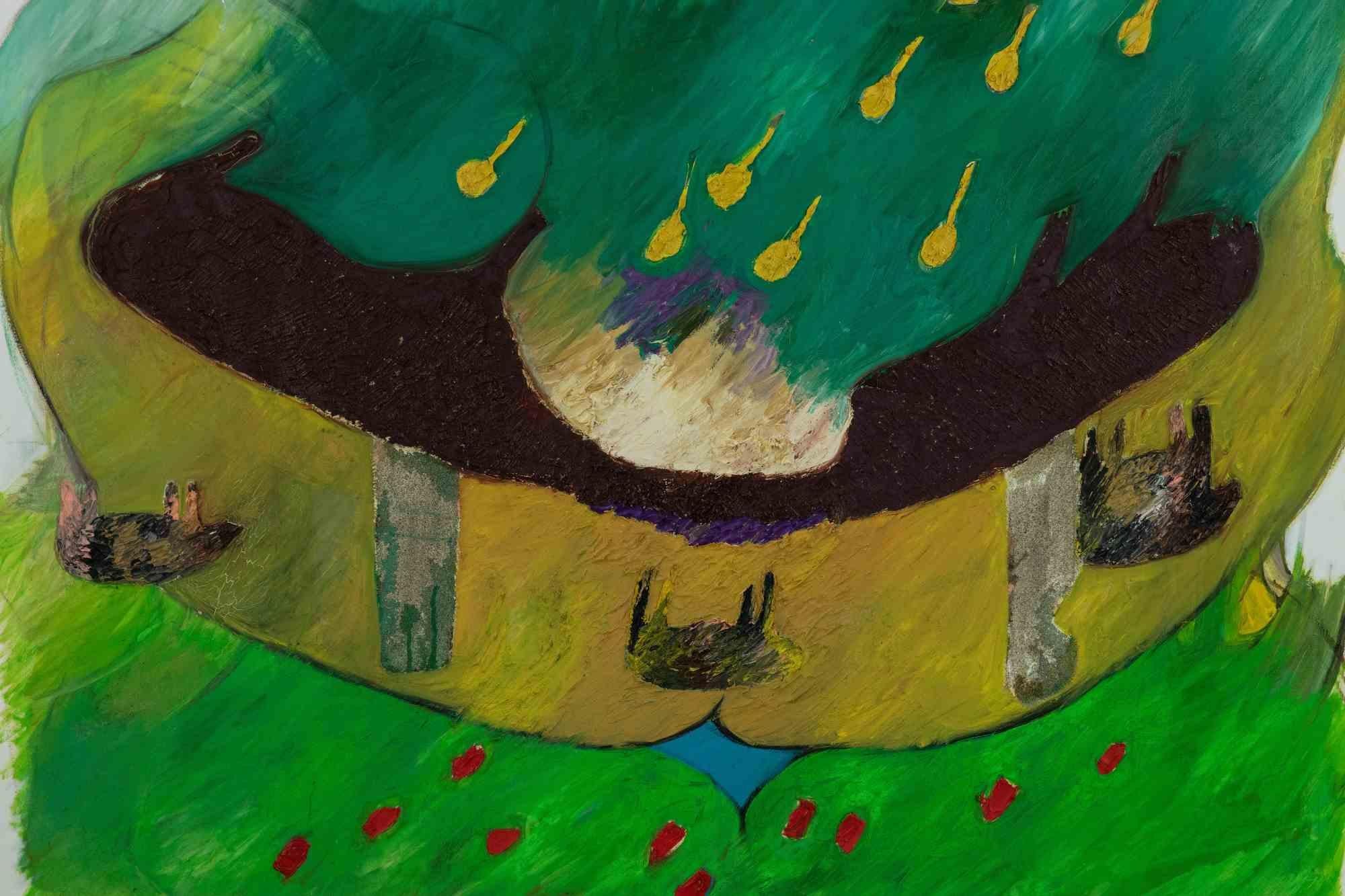 Rappresentazione della campagna - Acrilico di C. Bissattini - 1982 - Painting Contemporaneo di  Claudio Bissattini