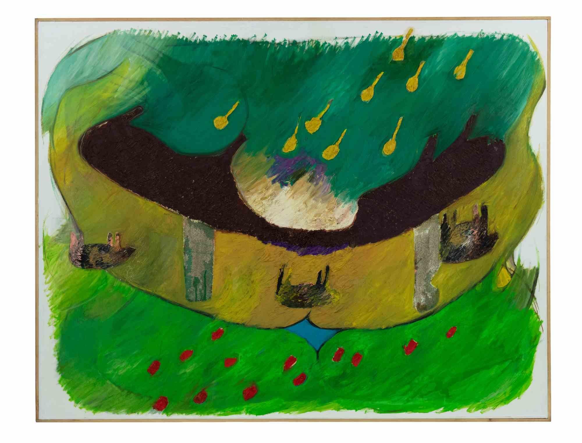 Abstract Painting di  Claudio Bissattini - Rappresentazione della campagna - Acrilico di C. Bissattini - 1982