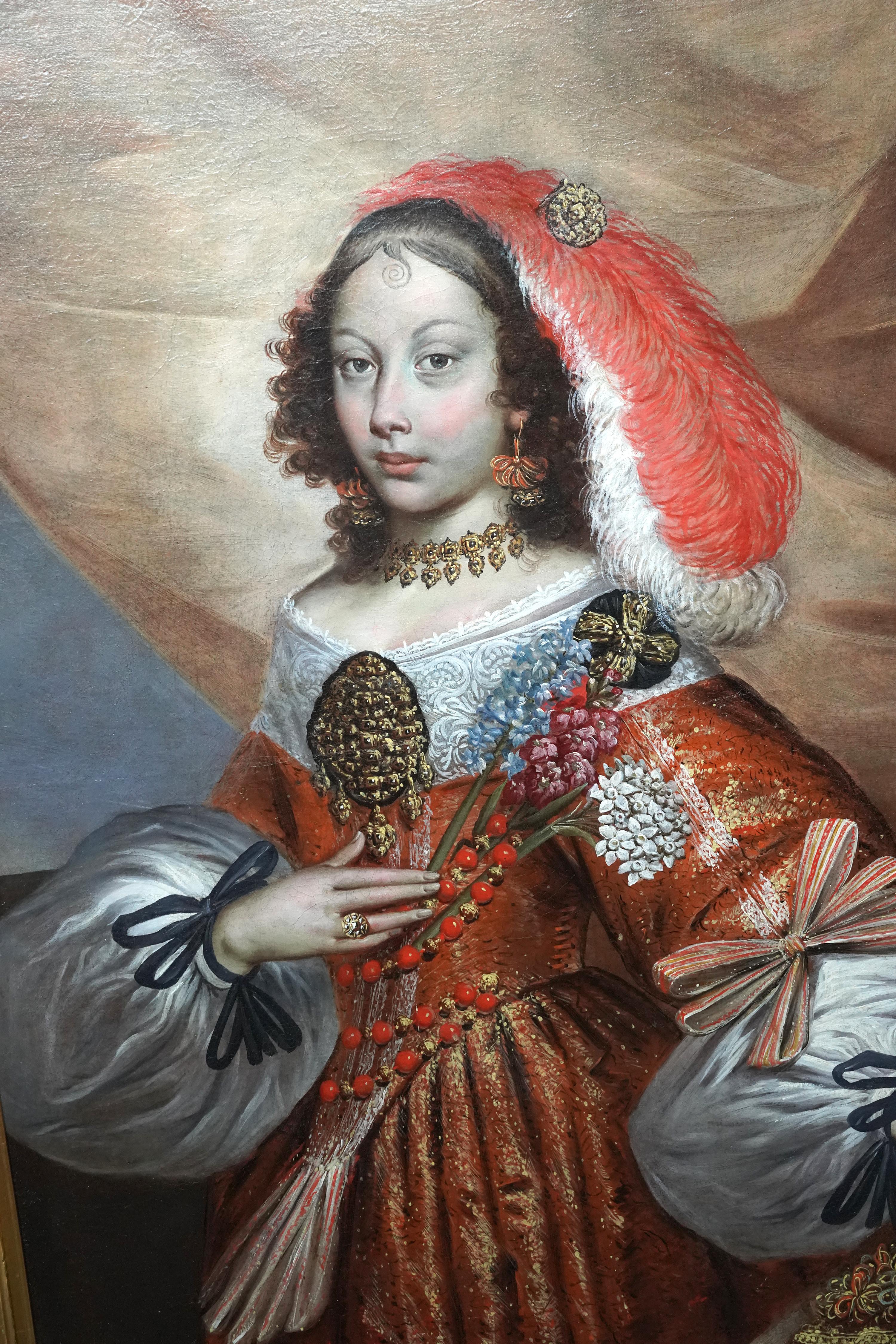 Ritratto di nobildonna spagnola - Dipinto a olio d'arte antica del 17° secolo - Portrait Painting Grigio di Claudio Coello