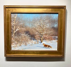 Claudio D'Angelo, "First Snow, Last Night", 16x20 Winter Fox Landscape Painting