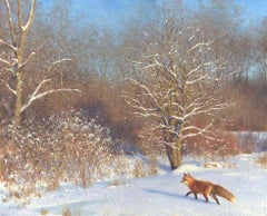 Claudio D'Angelo, "First Snow, Last Night", 16x20 Winter Fox Landscape Painting
