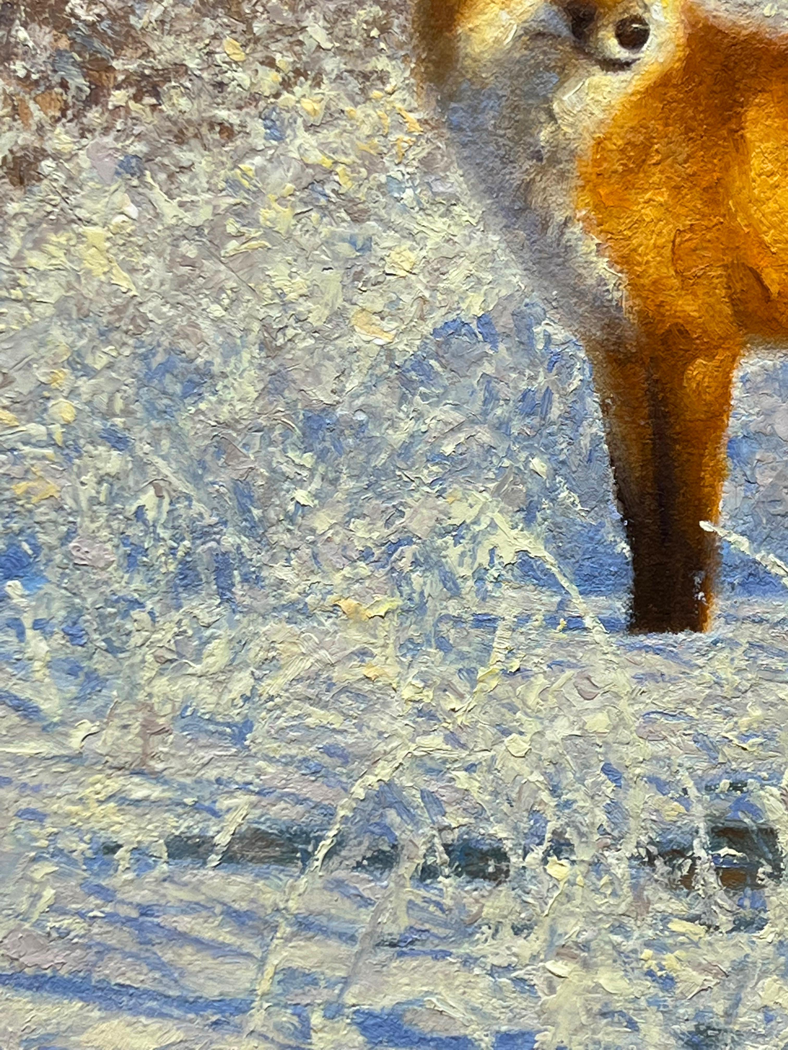 Claudio D'Angelo, Fox in Fresh Snow, peinture à l'huile de paysage d'hiver 11x14  en vente 4
