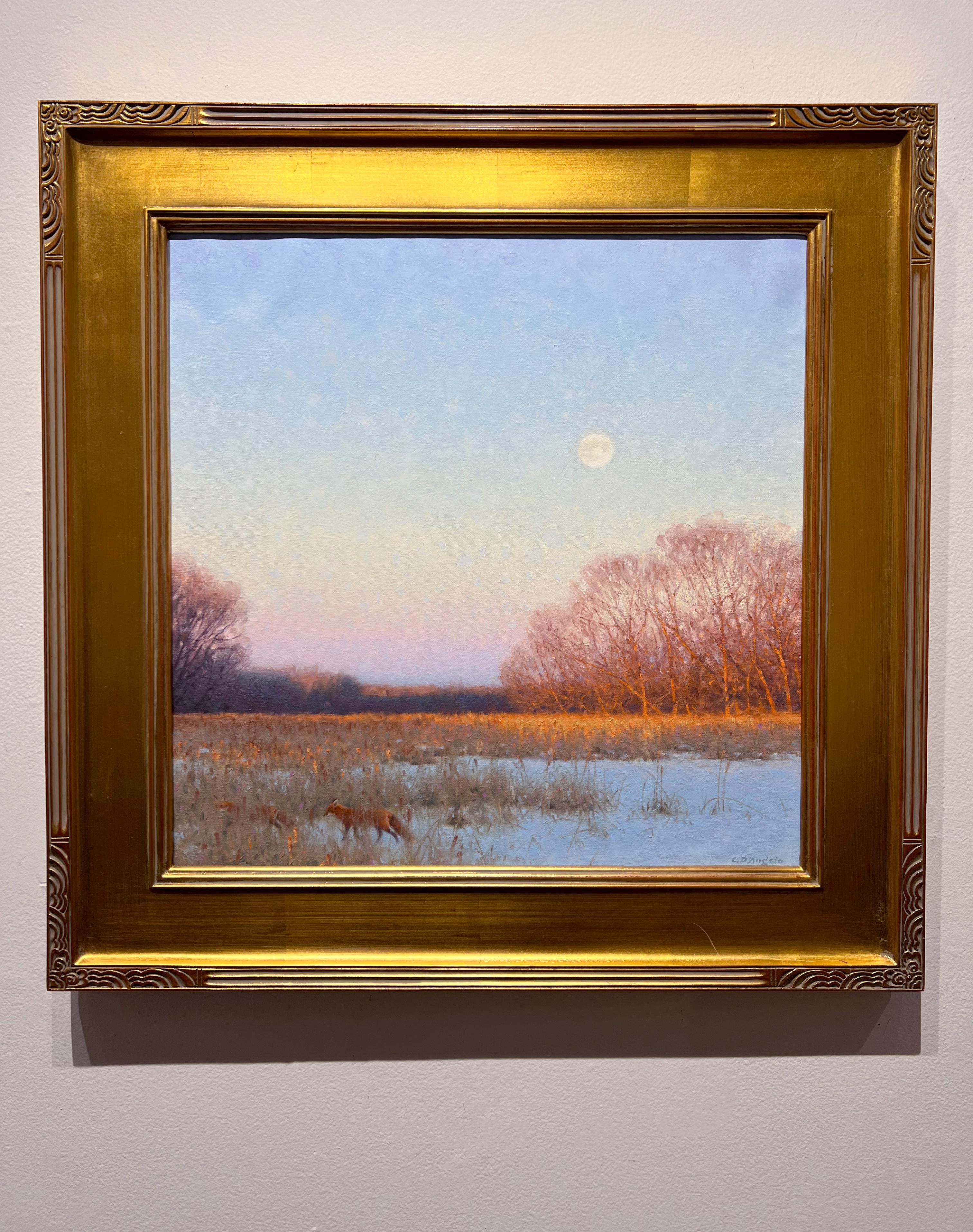 Claudio D'Angelo, „Sunrise Over the Marsh“, Winterfuchs-Landschaft, Ölgemälde  im Angebot 1
