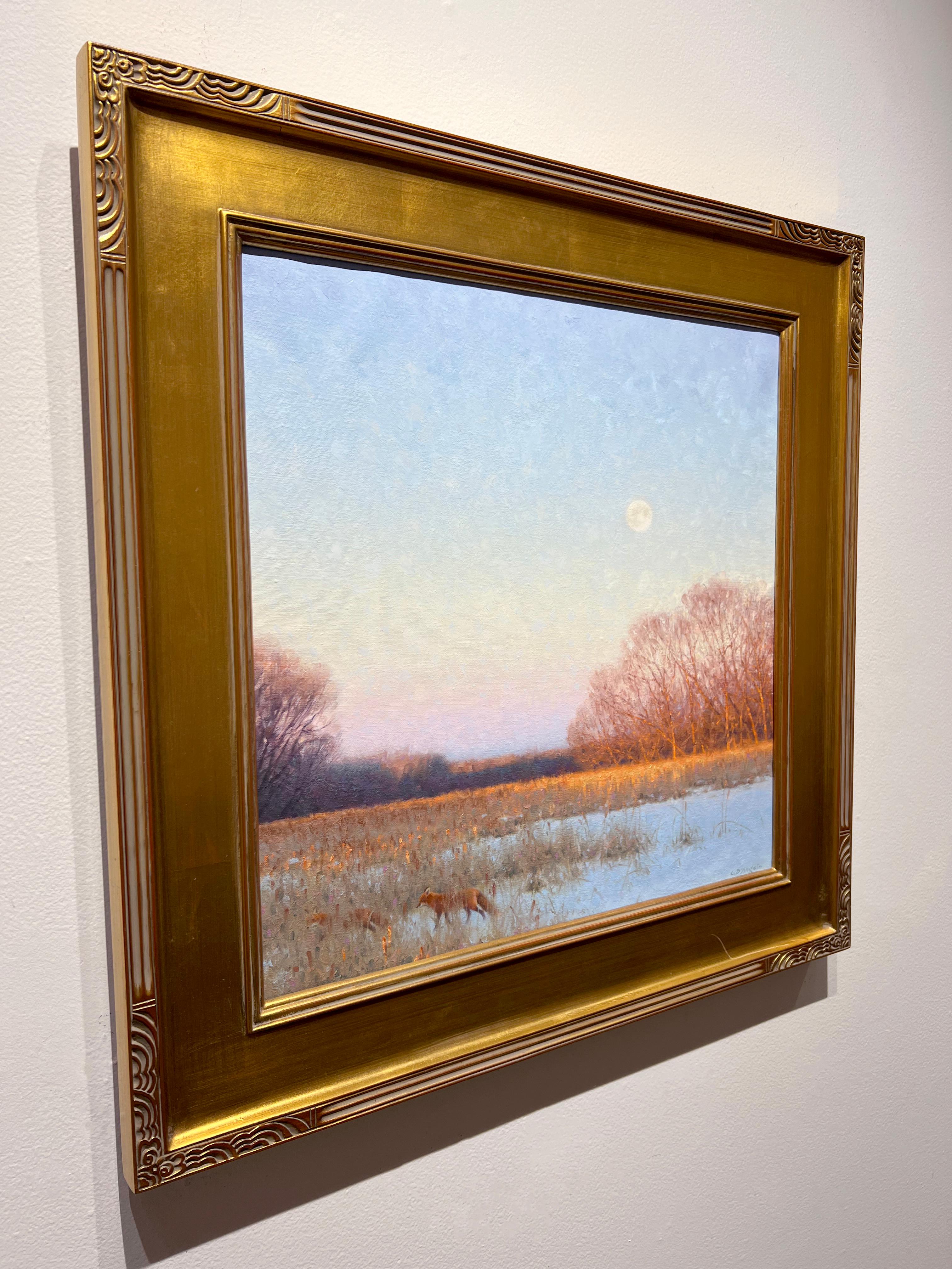 Claudio D'Angelo, „Sunrise Over the Marsh“, Winterfuchs-Landschaft, Ölgemälde  im Angebot 2