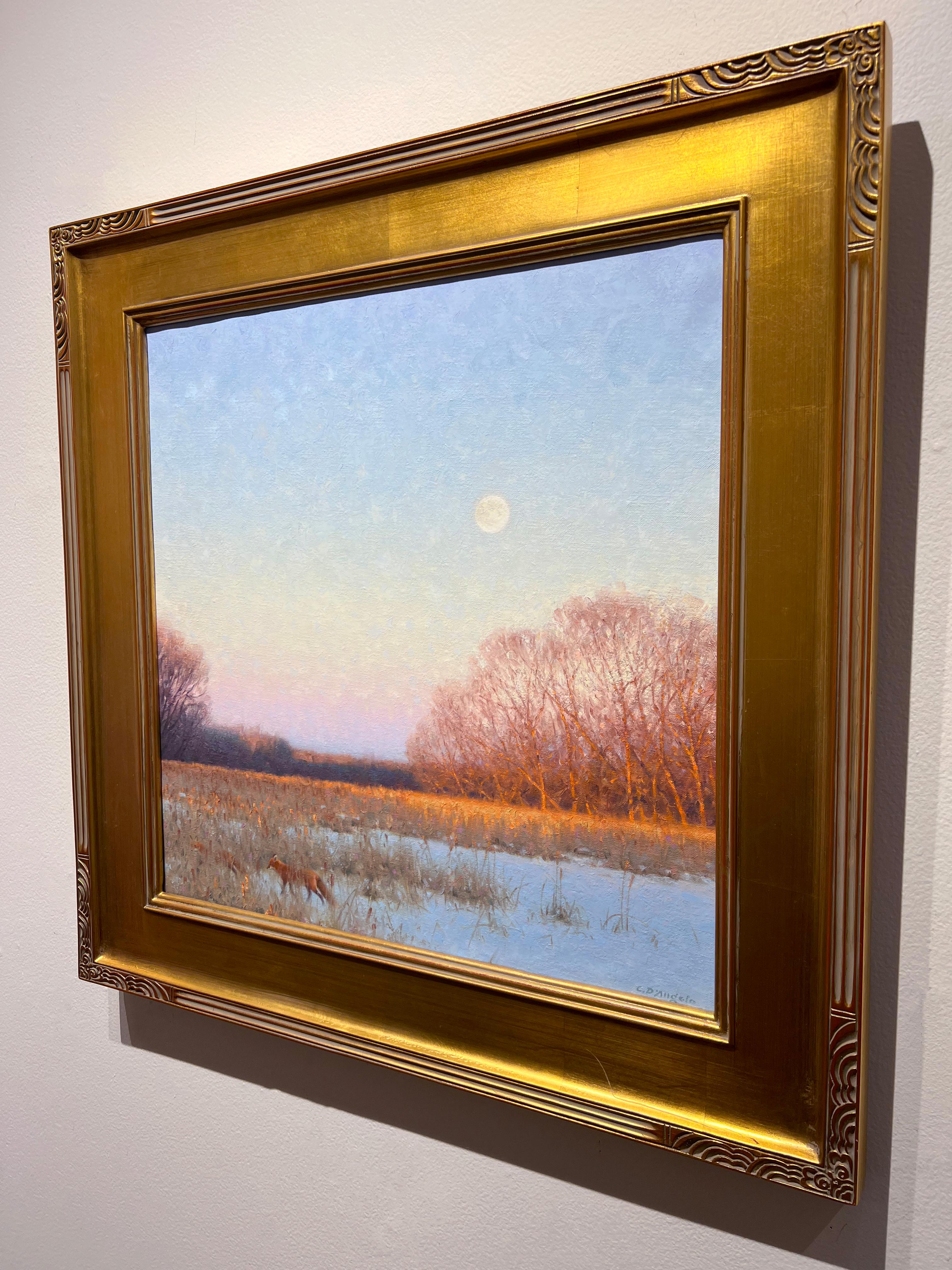 Claudio D'Angelo, „Sunrise Over the Marsh“, Winterfuchs-Landschaft, Ölgemälde  im Angebot 3