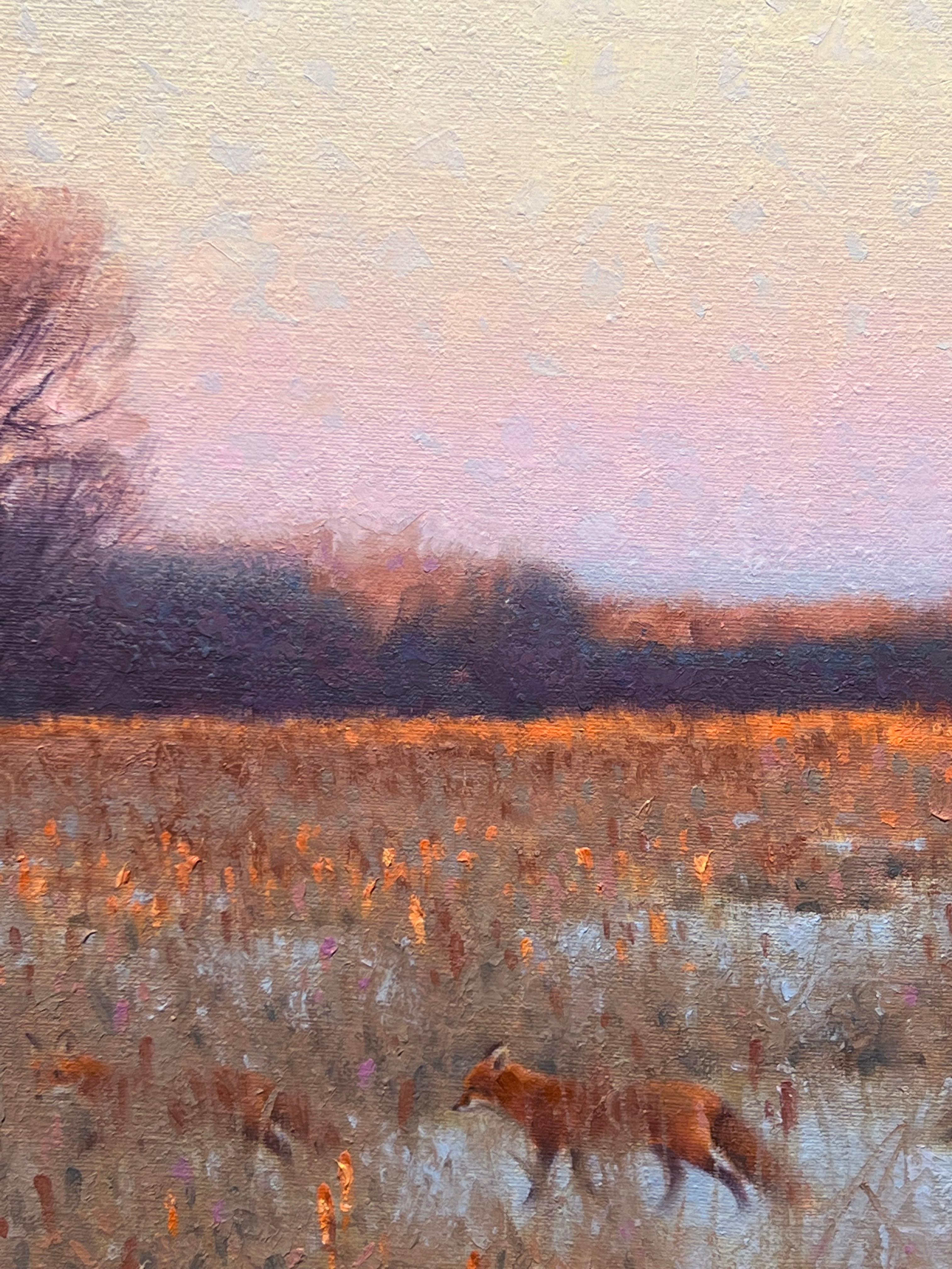 Claudio D'Angelo, „Sunrise Over the Marsh“, Winterfuchs-Landschaft, Ölgemälde  im Angebot 4