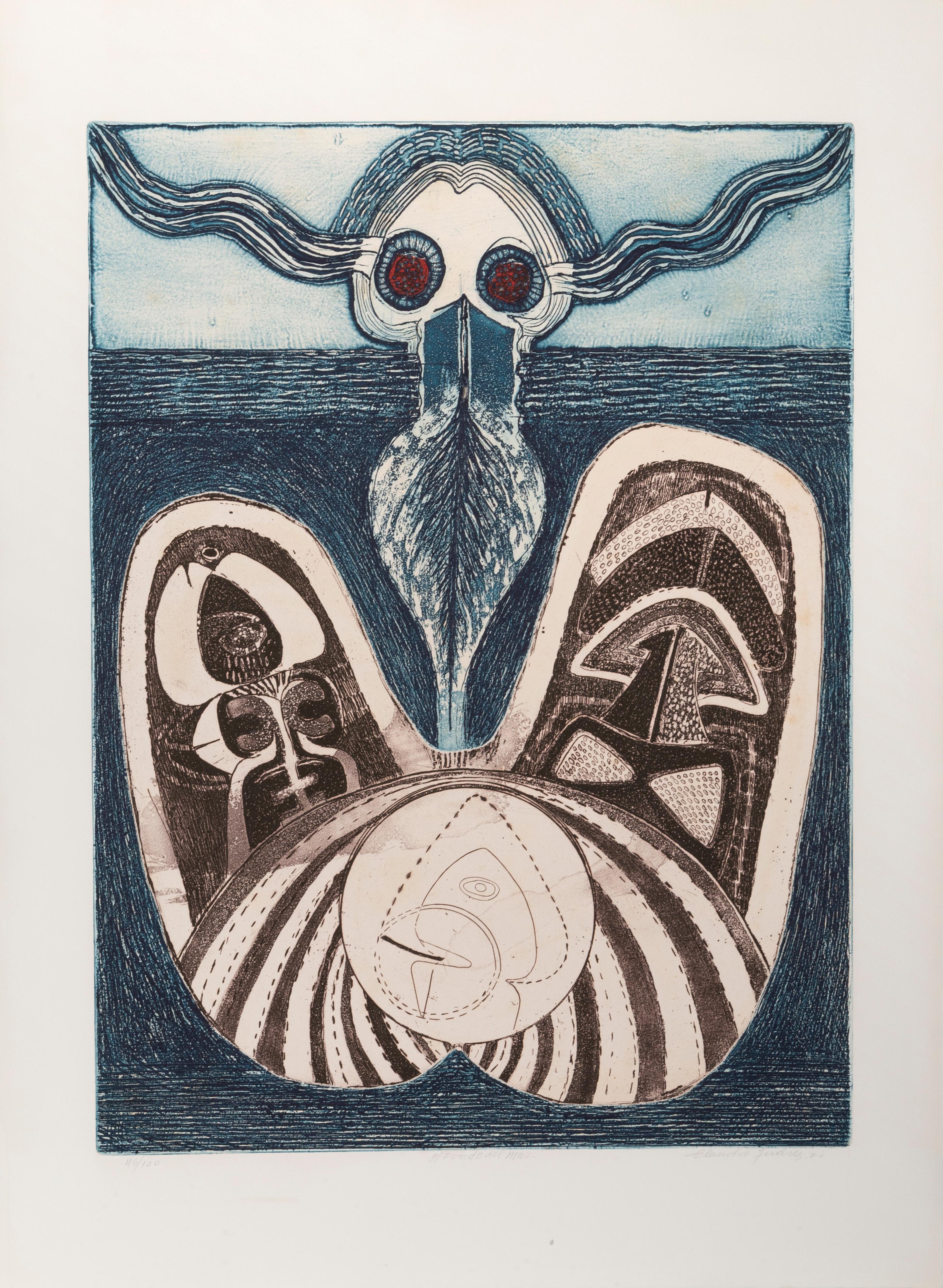 El Fondo del Mar, Aquatint Etching by Claudio Juarez, 1970