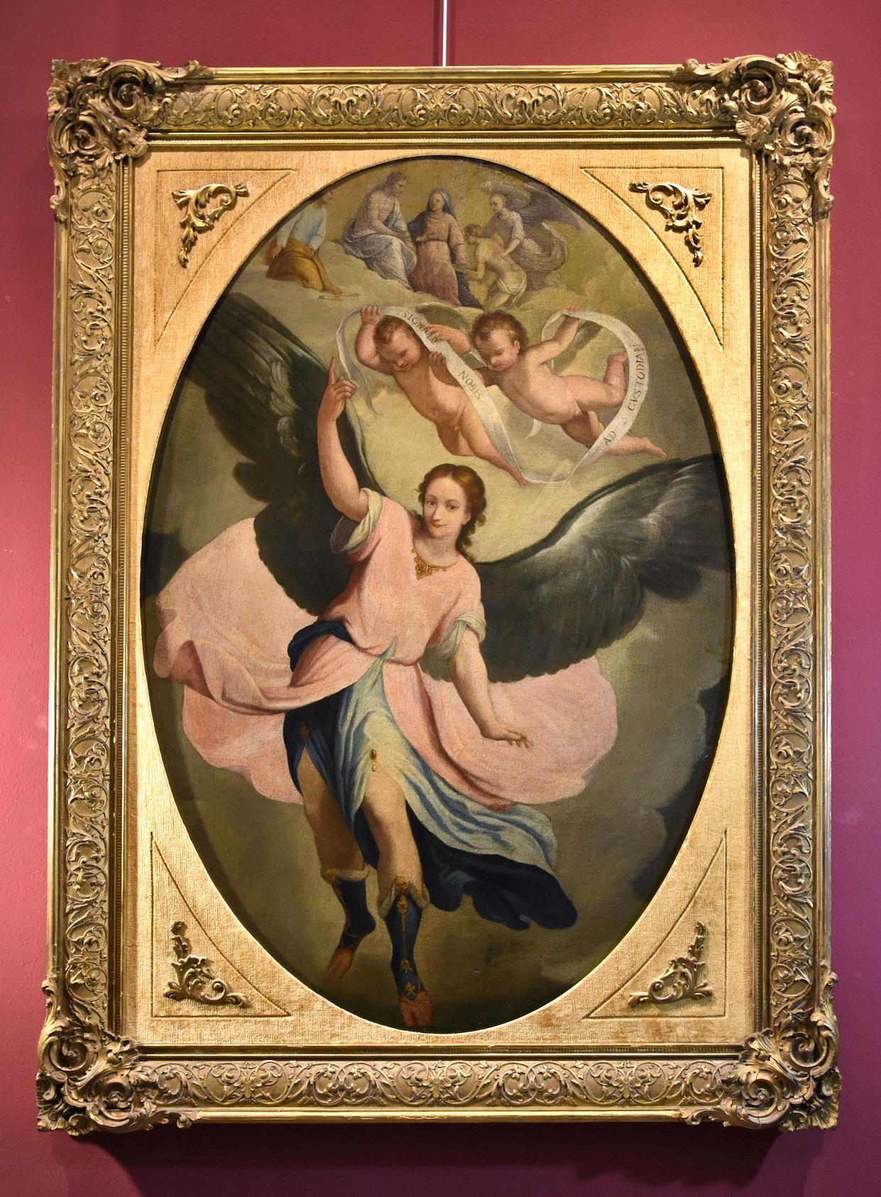 Guardian Angel Ridolfi Paint Oil on canvas Old master 17/18th Century Italy - Painting by Claudio Ridolfi (Verona, c. 1570 - Corinaldo, 1644)