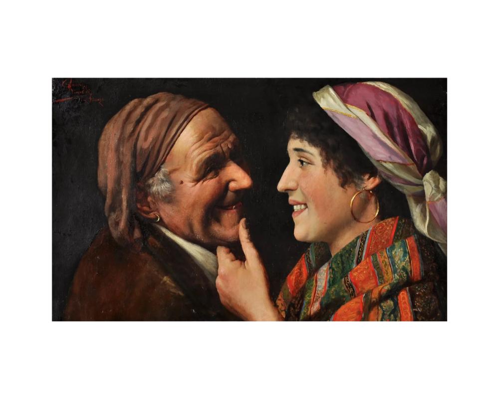 Italiano Claudio Rinaldi (italiano, 1860-1900 ca.) Flirt olio su tela in vendita