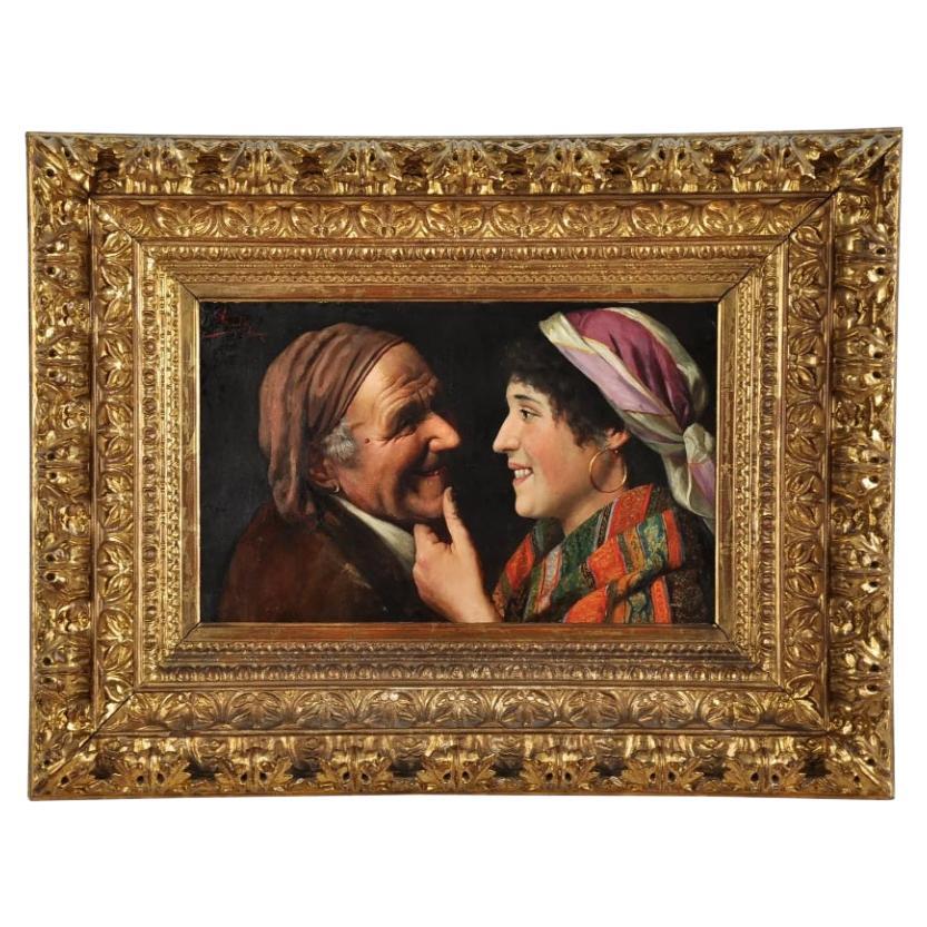 Claudio Rinaldi (italiano, fl. 1860-1900) Flirteo Óleo sobre lienzo
